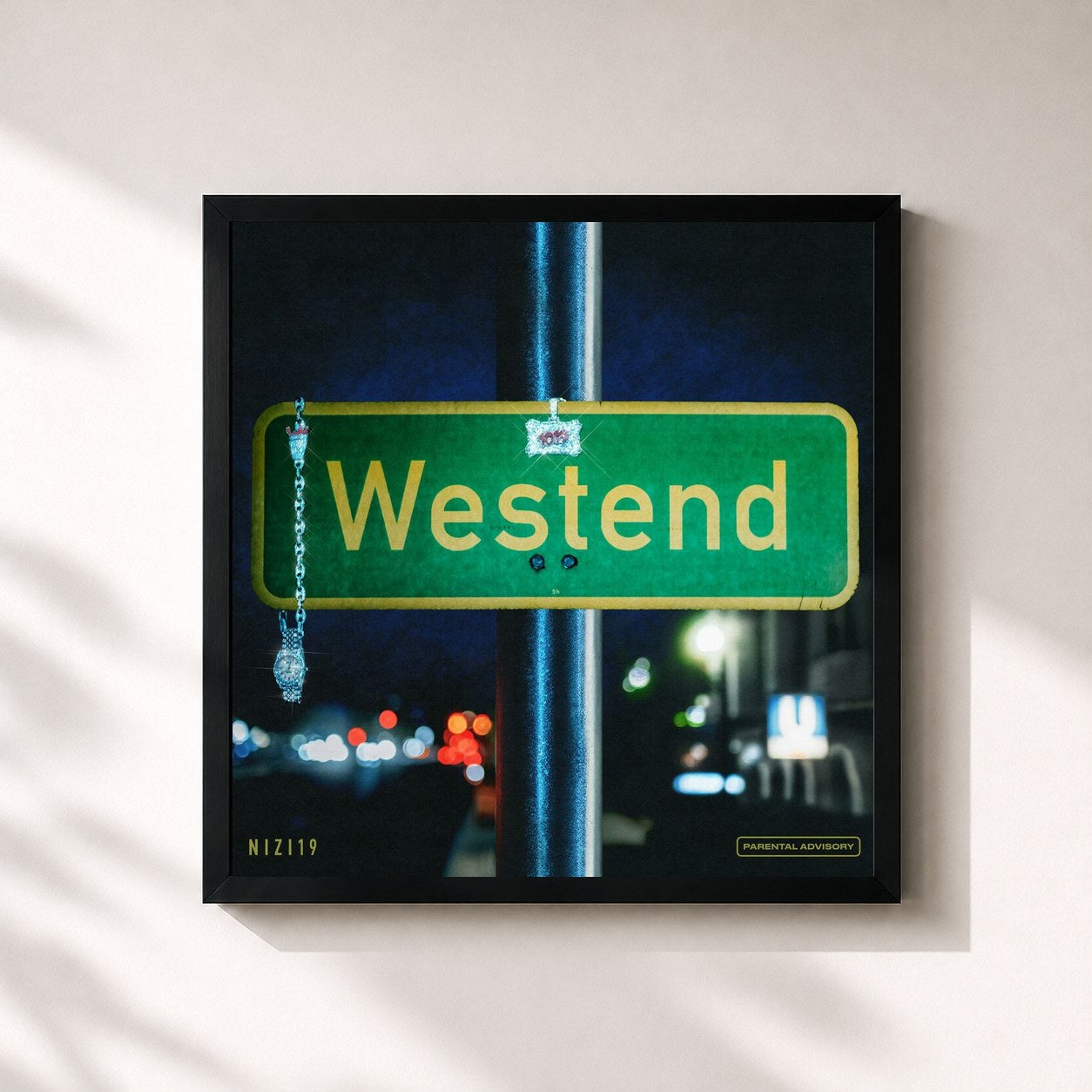 #noir Tableau carré de l'album Westend de Nizi19, cadre noir 32x32 cm