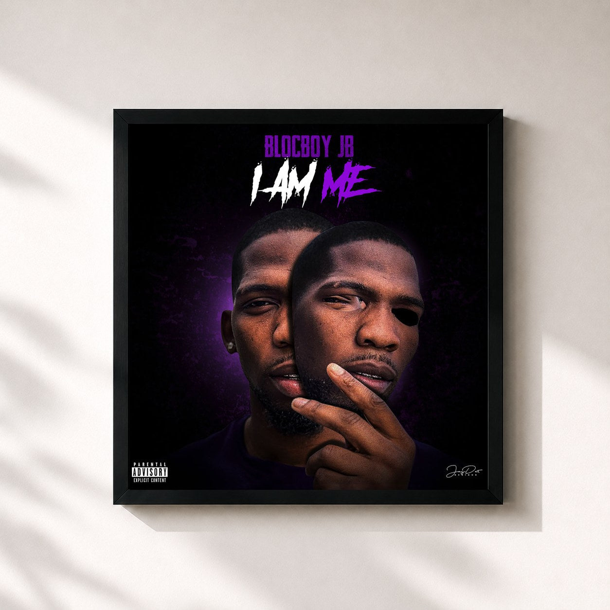 #noir Tableau carré de l'album I Am Me de BlocBoy JB, cadre noir 32x32 cm