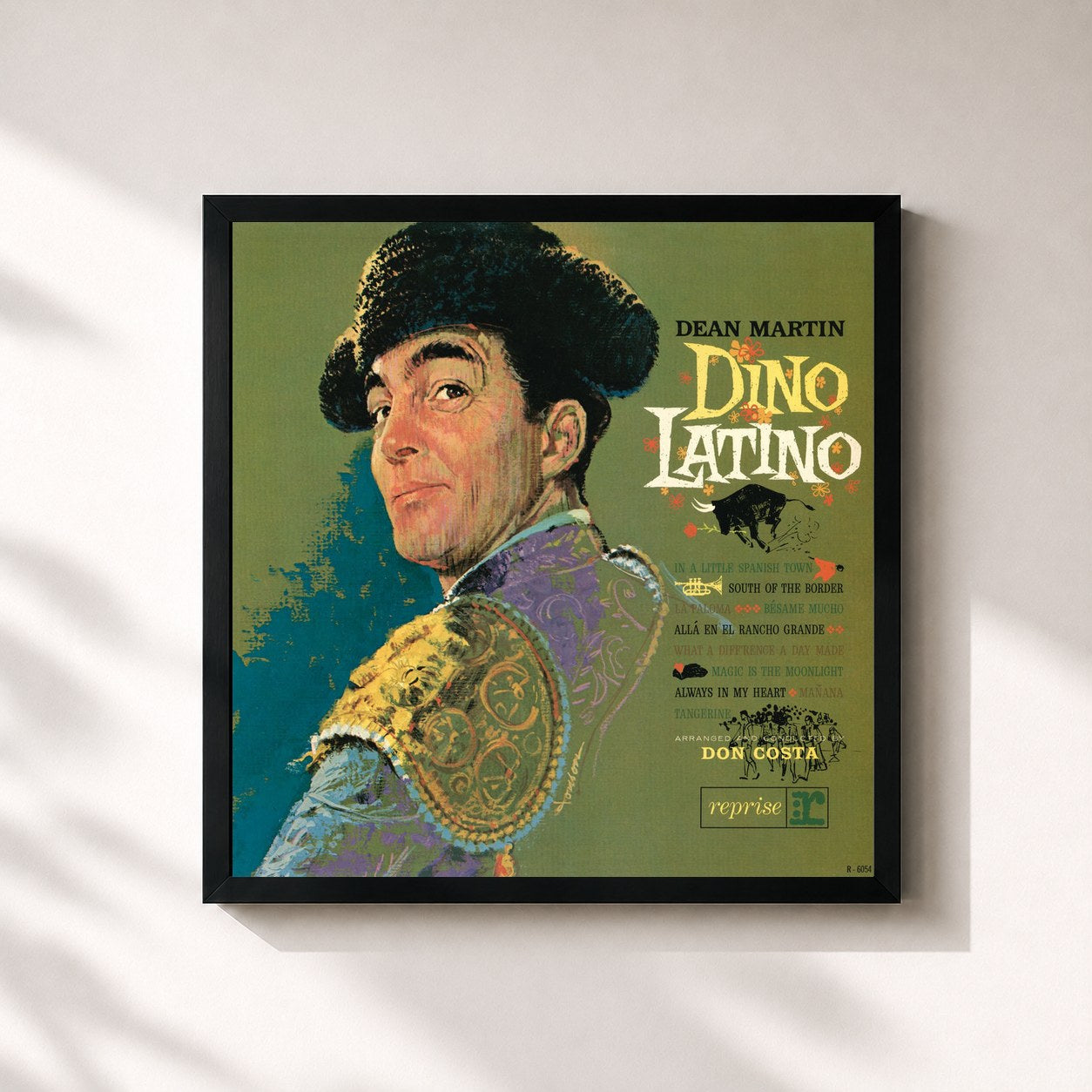 #noir Tableau carré de l'album Dino Latino de Dean Martin, cadre noir 32x32 cm