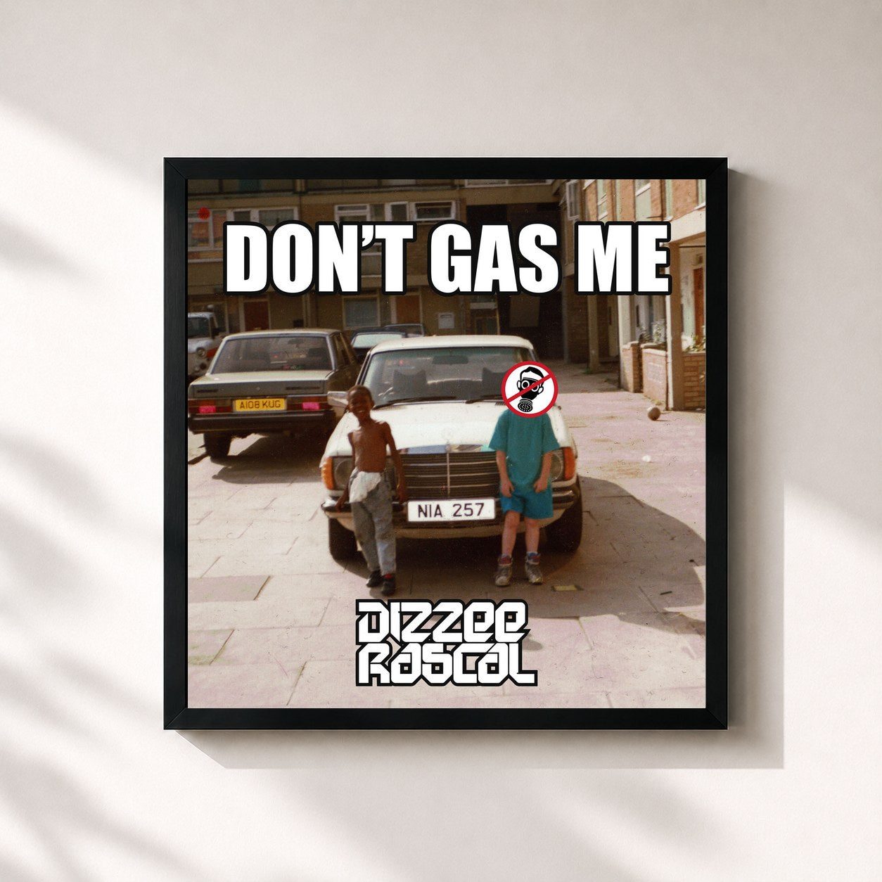 #noir Tableau carré de l'album Don't Gas Me de Dizzee Rascal, cadre noir 32x32 cm