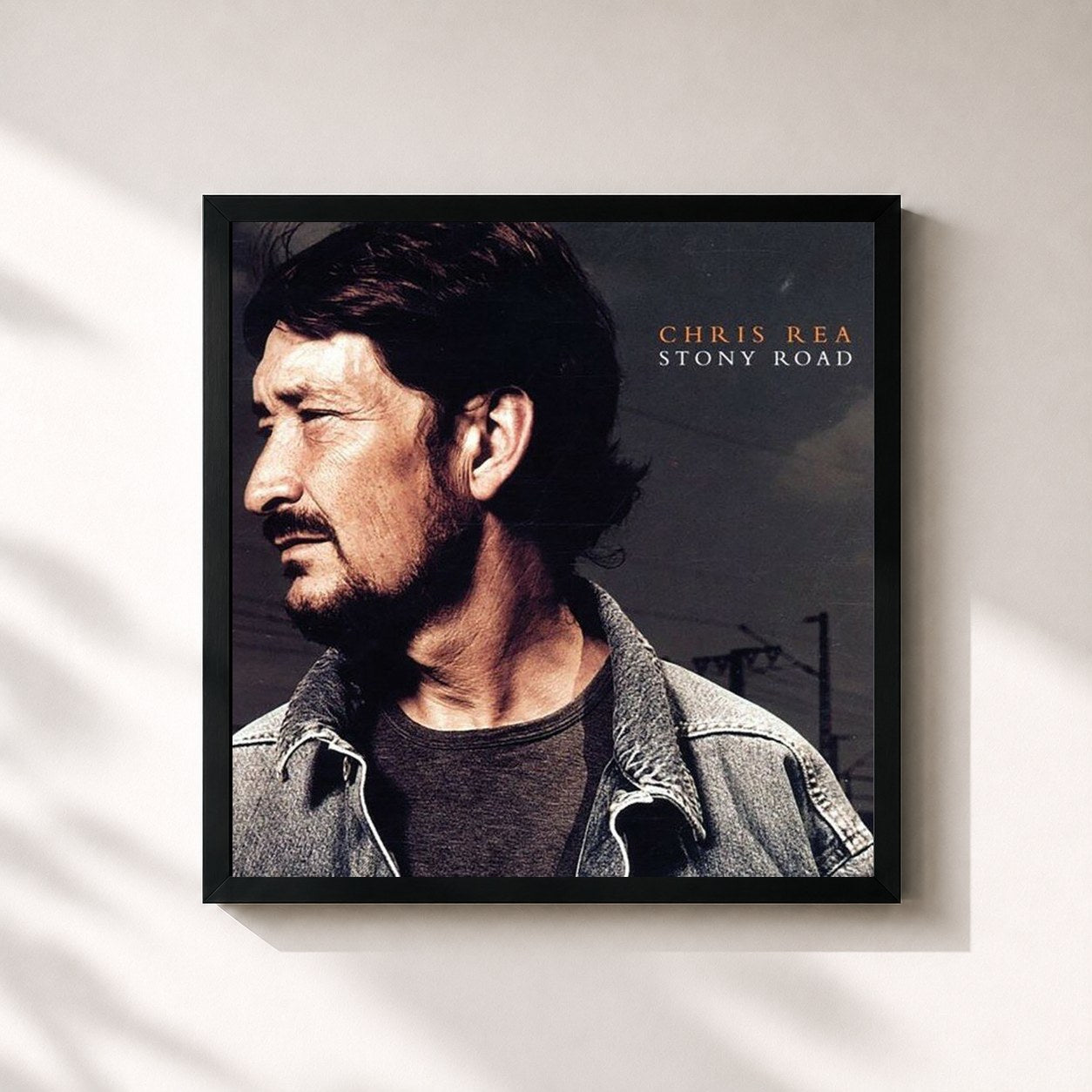 #noir Tableau carré de l'album Stony Road de Chris Rea, cadre noir 32x32 cm