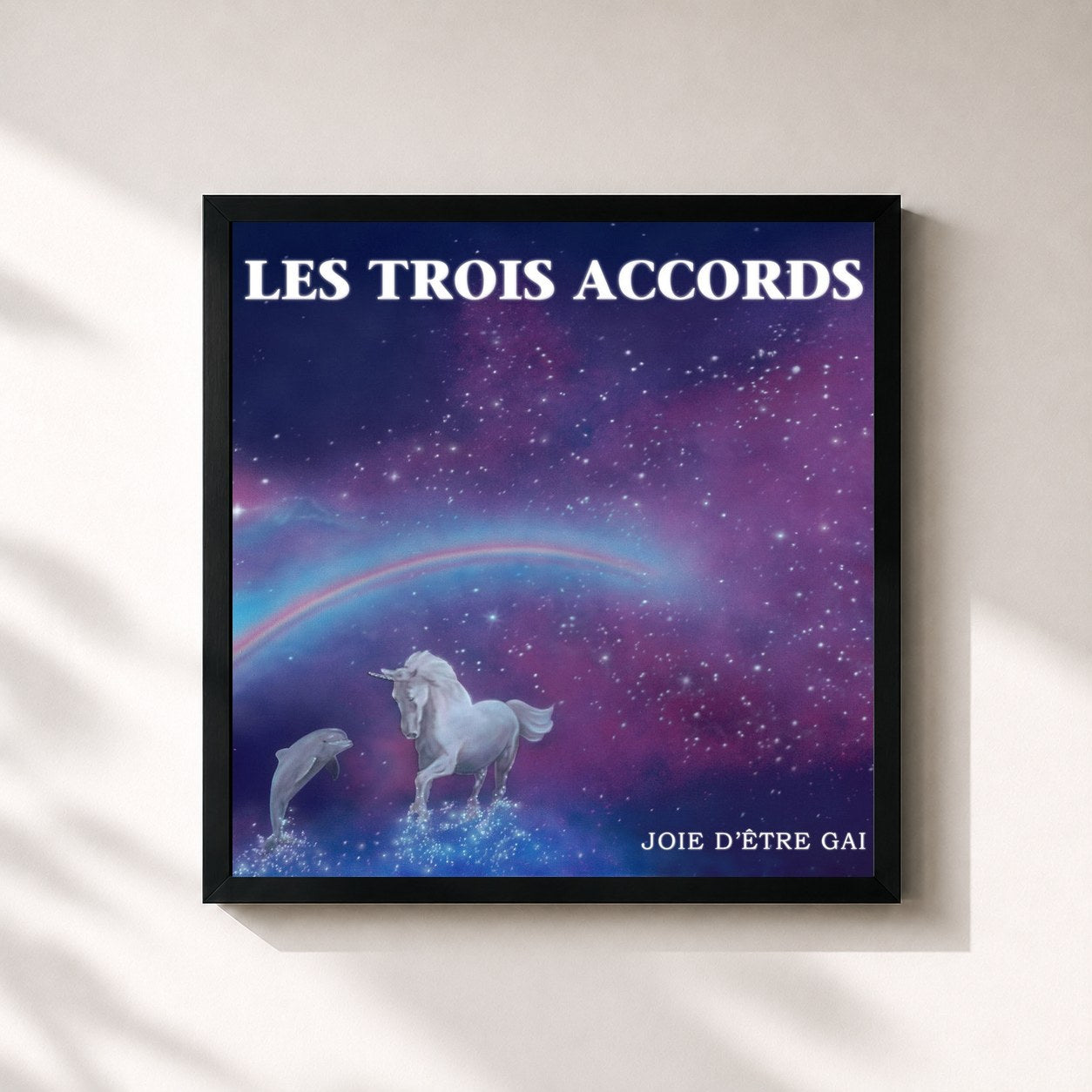 #noir Tableau carré de l'album Joie d'être gai de Les Trois Accords, cadre noir 32x32 cm