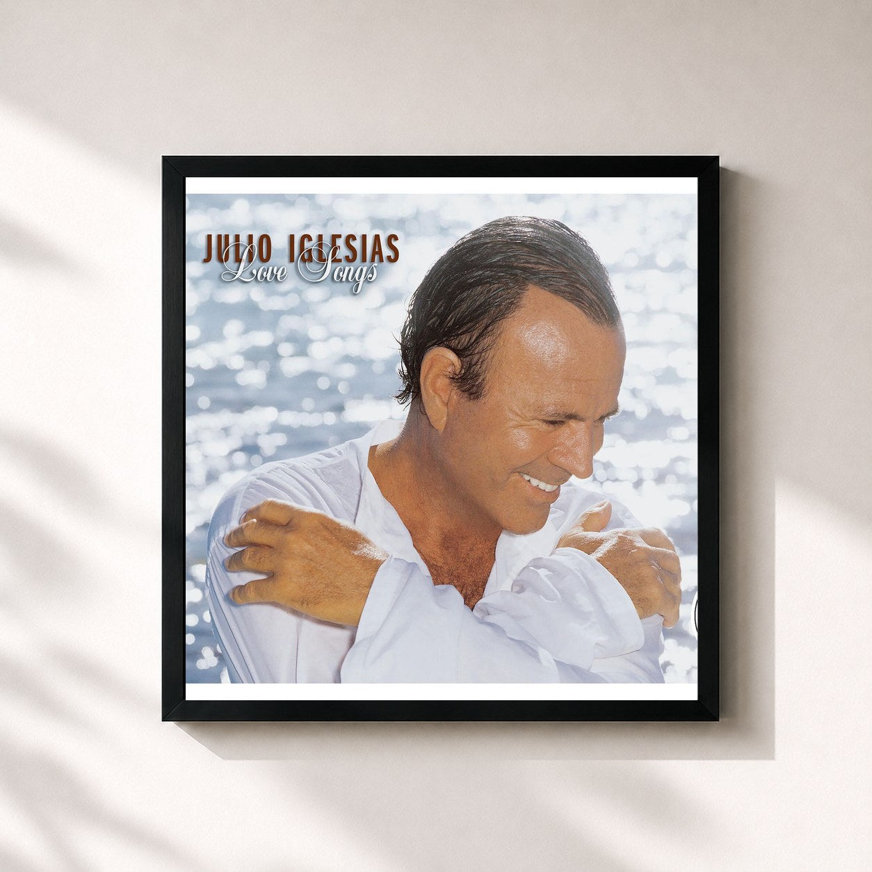 #noir Tableau carré de l'album Love Songs de Julio Iglesias, cadre noir 32x32 cm