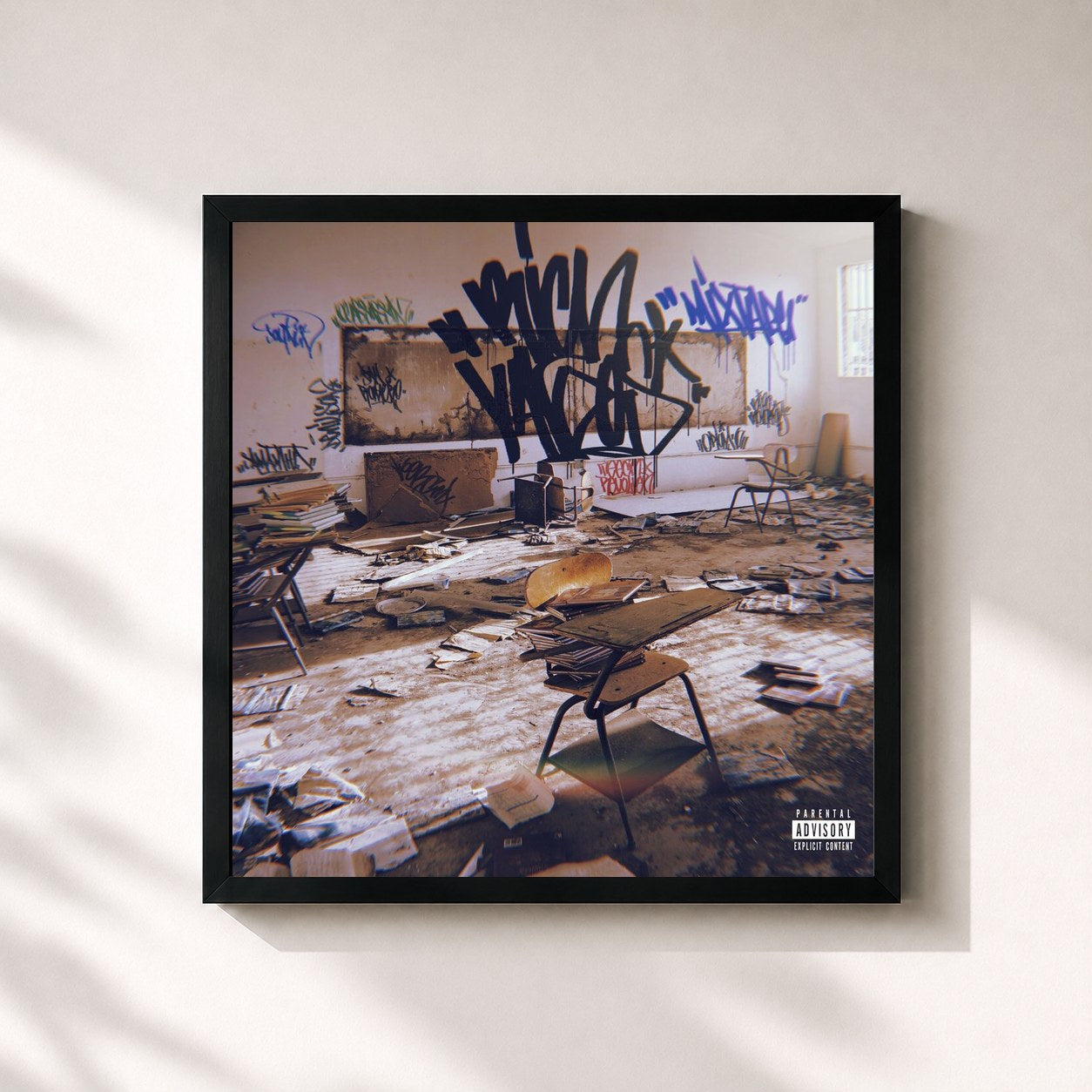 #noir Tableau carré de l'album Mixtape Rich Vagos de Rich Vagos, cadre noir 32x32 cm