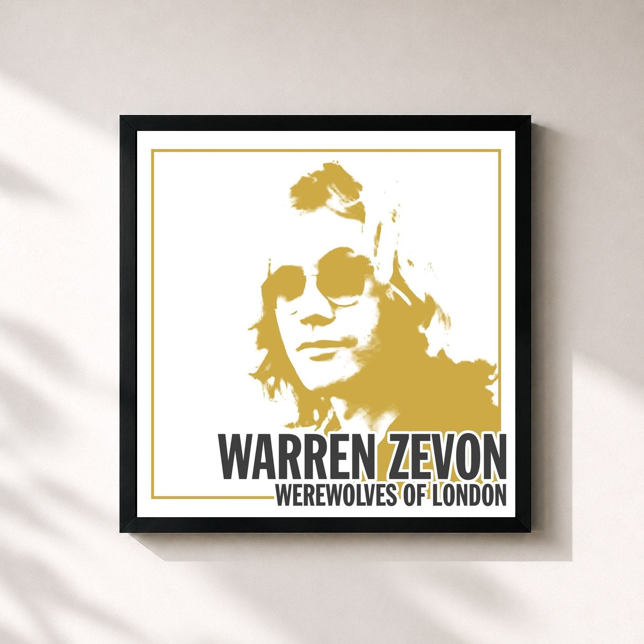 #noir Tableau carré de l'album Werewolves of London de Warren Zevon, cadre noir 32x32 cm