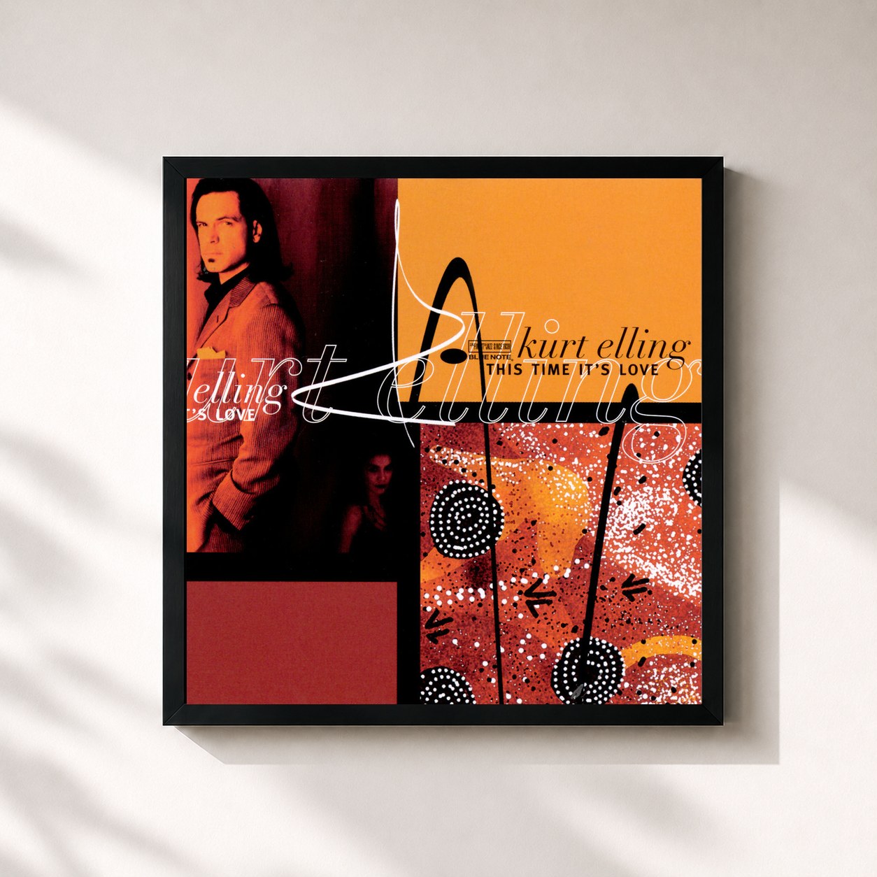 #noir Tableau carré de l'album This Time It's Love de Kurt Elling, cadre noir 32x32 cm