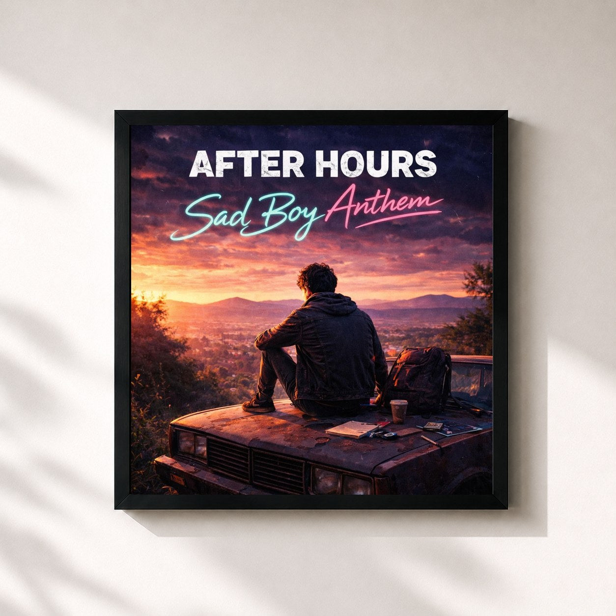 #noir Tableau carré de l'album Sad Boy de AFTERHOURS, cadre noir 32x32 cm