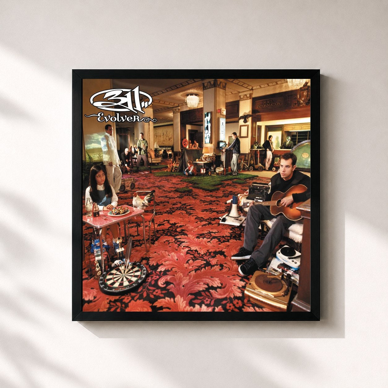 #noir Tableau carré de l'album Evolver de 311, cadre noir 32x32 cm