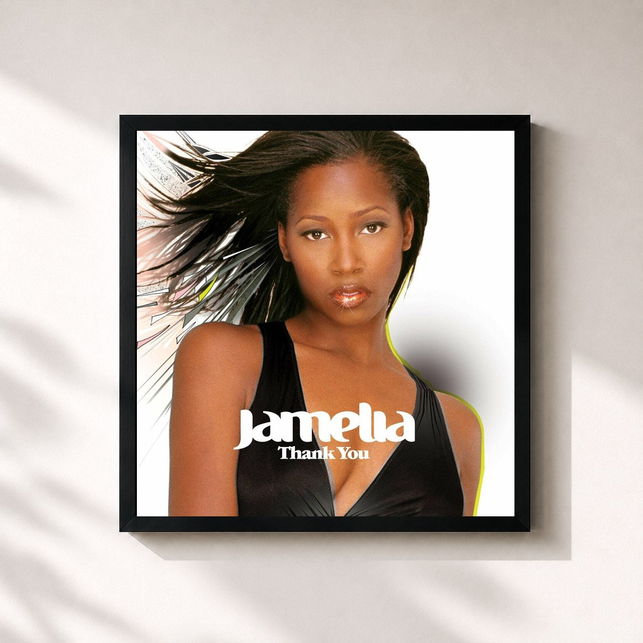 #noir Tableau carré de l'album Thank You de Jamelia, cadre noir 32x32 cm