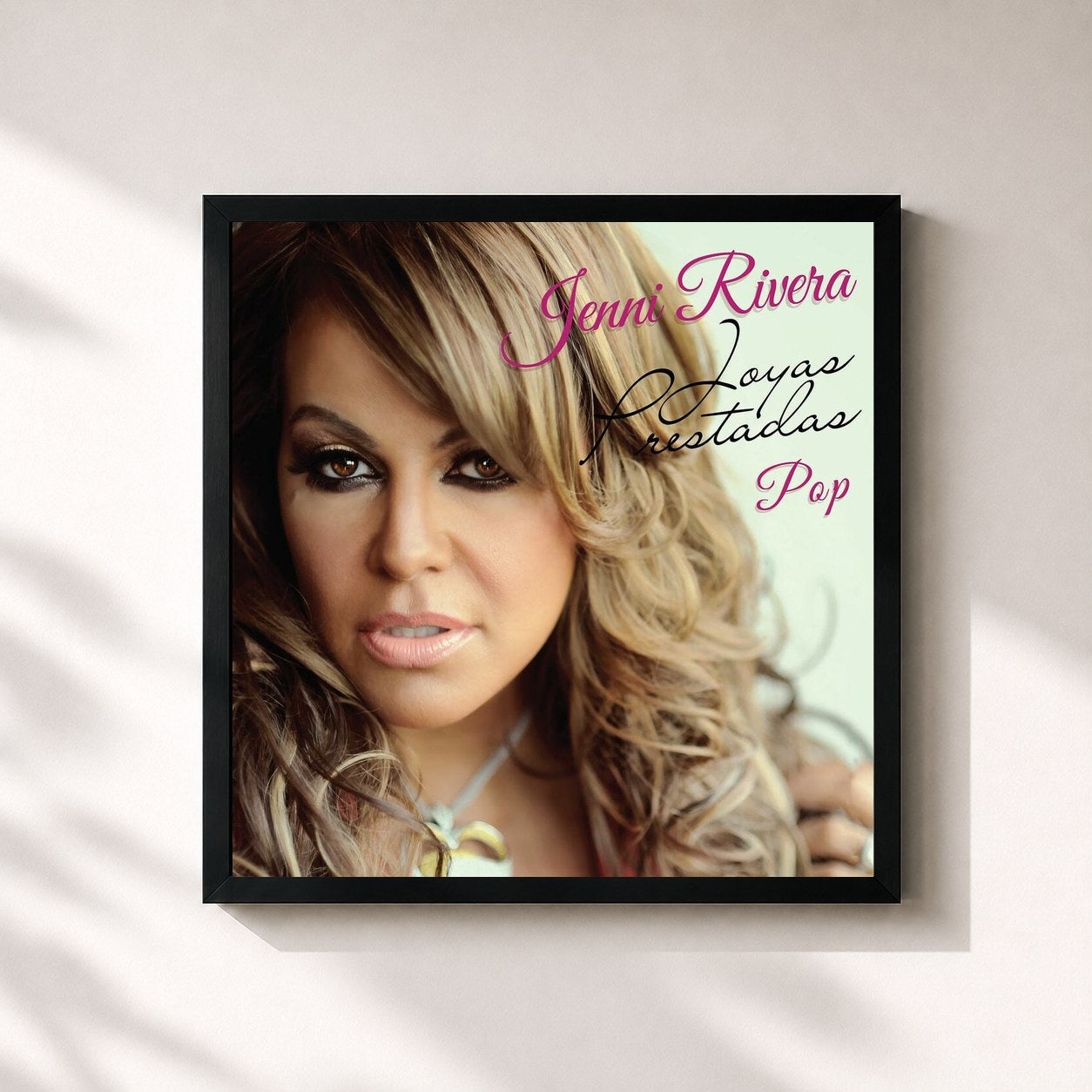 #noir Tableau carré de l'album Joyas Prestadas - Pop de Jenni Rivera, cadre noir 32x32 cm