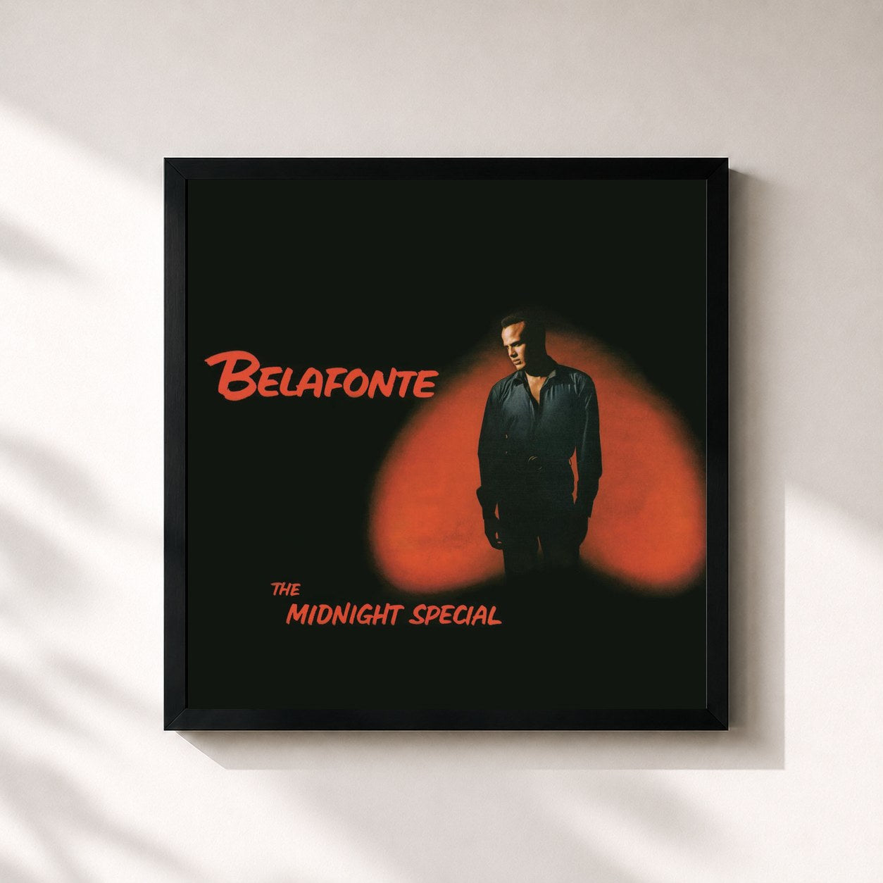 #noir Tableau carré de l'album The Midnight Special de Harry Belafonte, cadre noir 32x32 cm
