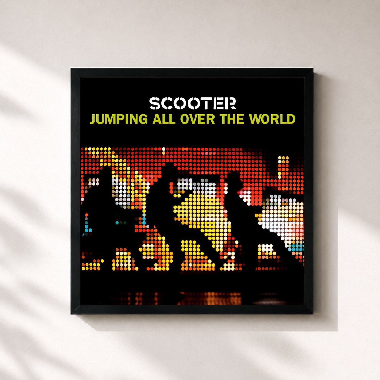 #noir Tableau carré de l'album Jumping All Over The World de Scooter, cadre noir 32x32 cm