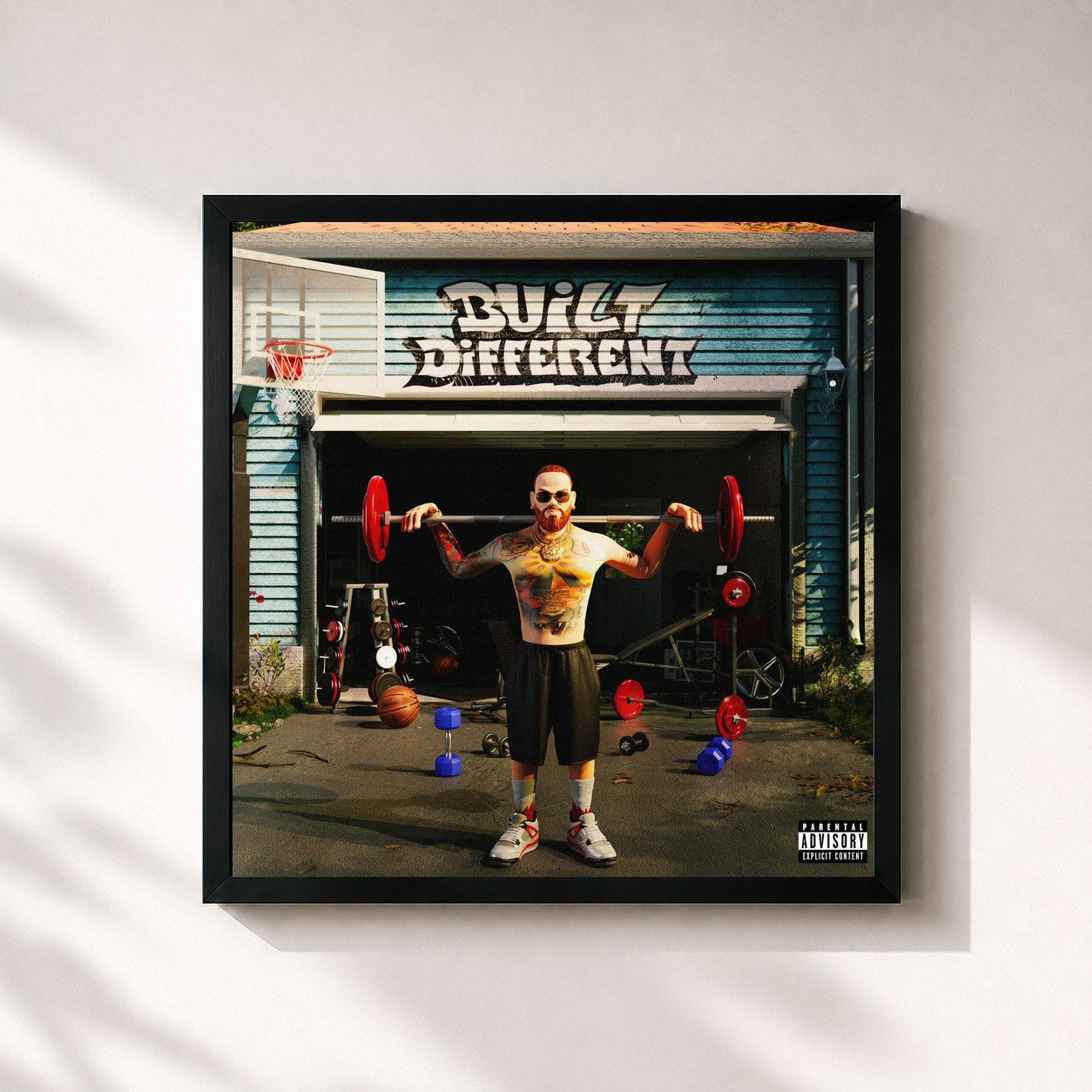 #noir Tableau carré de l'album BUILT DIFFERENT de Miky Woodz, cadre noir 32x32 cm
