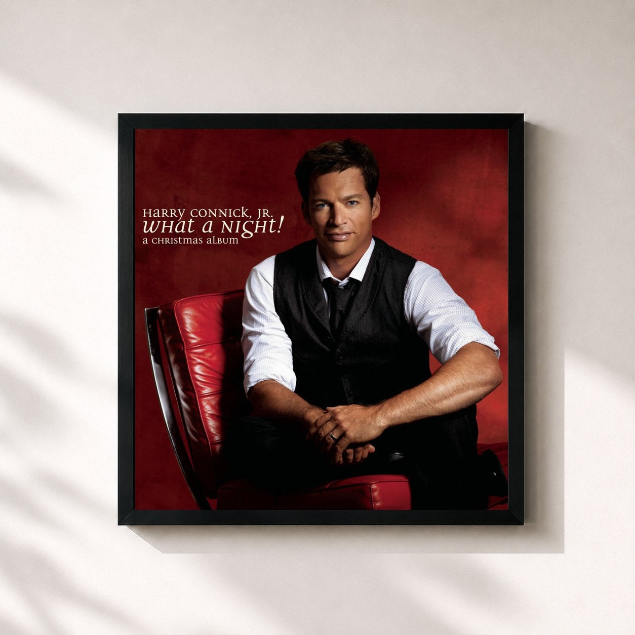 #noir Tableau carré de l'album What A Night! A Christmas Album de Harry Connick Jr., cadre noir 32x32 cm