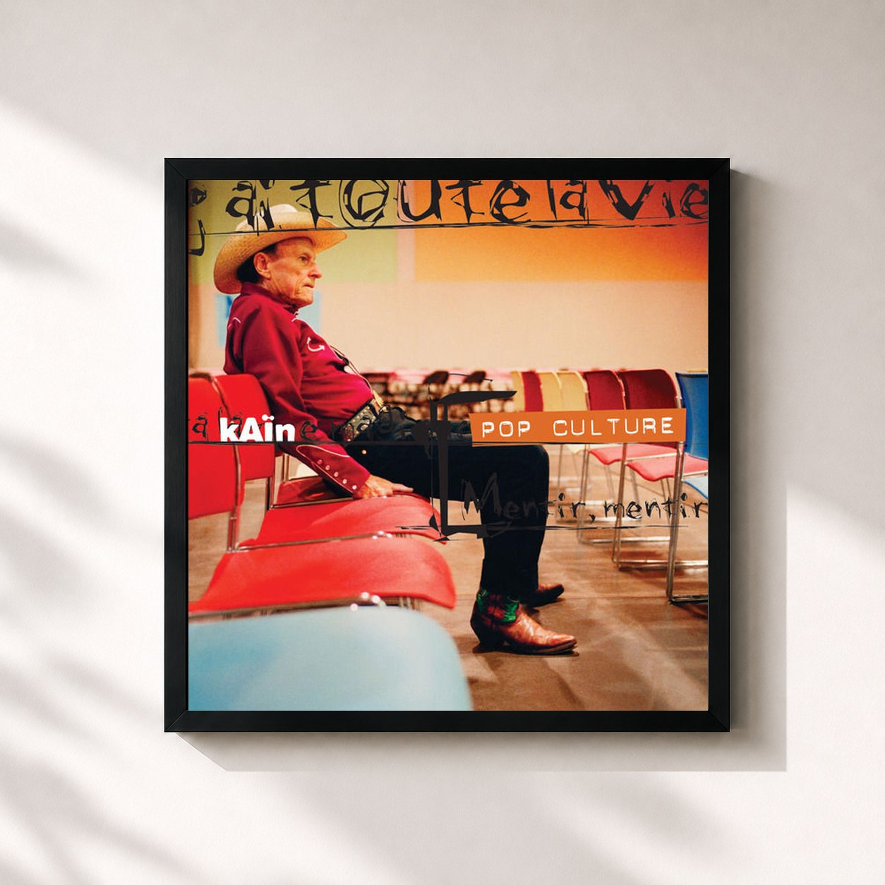 #noir Tableau carré de l'album Pop Culture de Kain, cadre noir 32x32 cm
