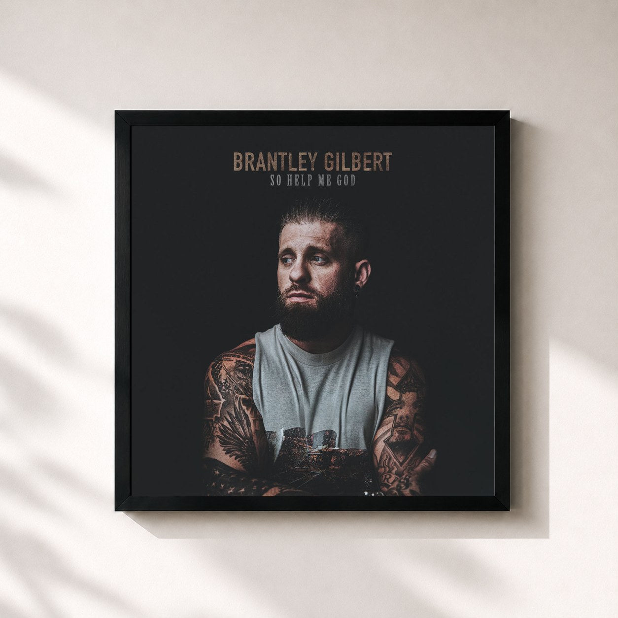 #noir Tableau carré de l'album So Help Me God de Brantley Gilbert, cadre noir 32x32 cm