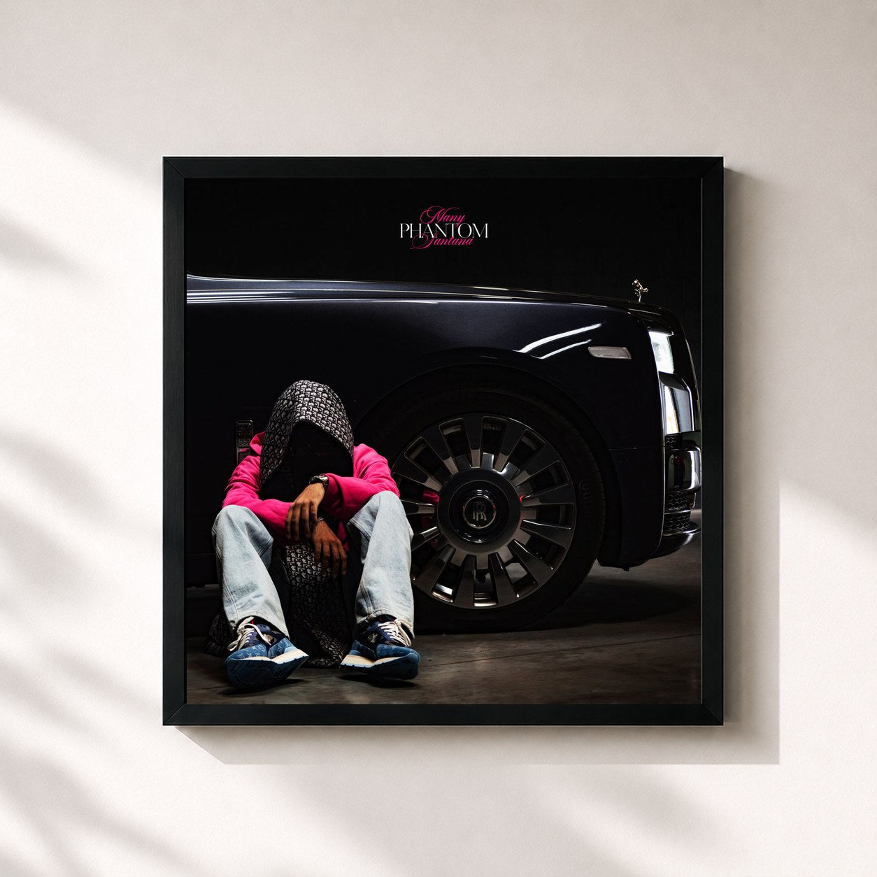#noir Tableau carré de l'album PHANTOM de Many Santana, cadre noir 32x32 cm