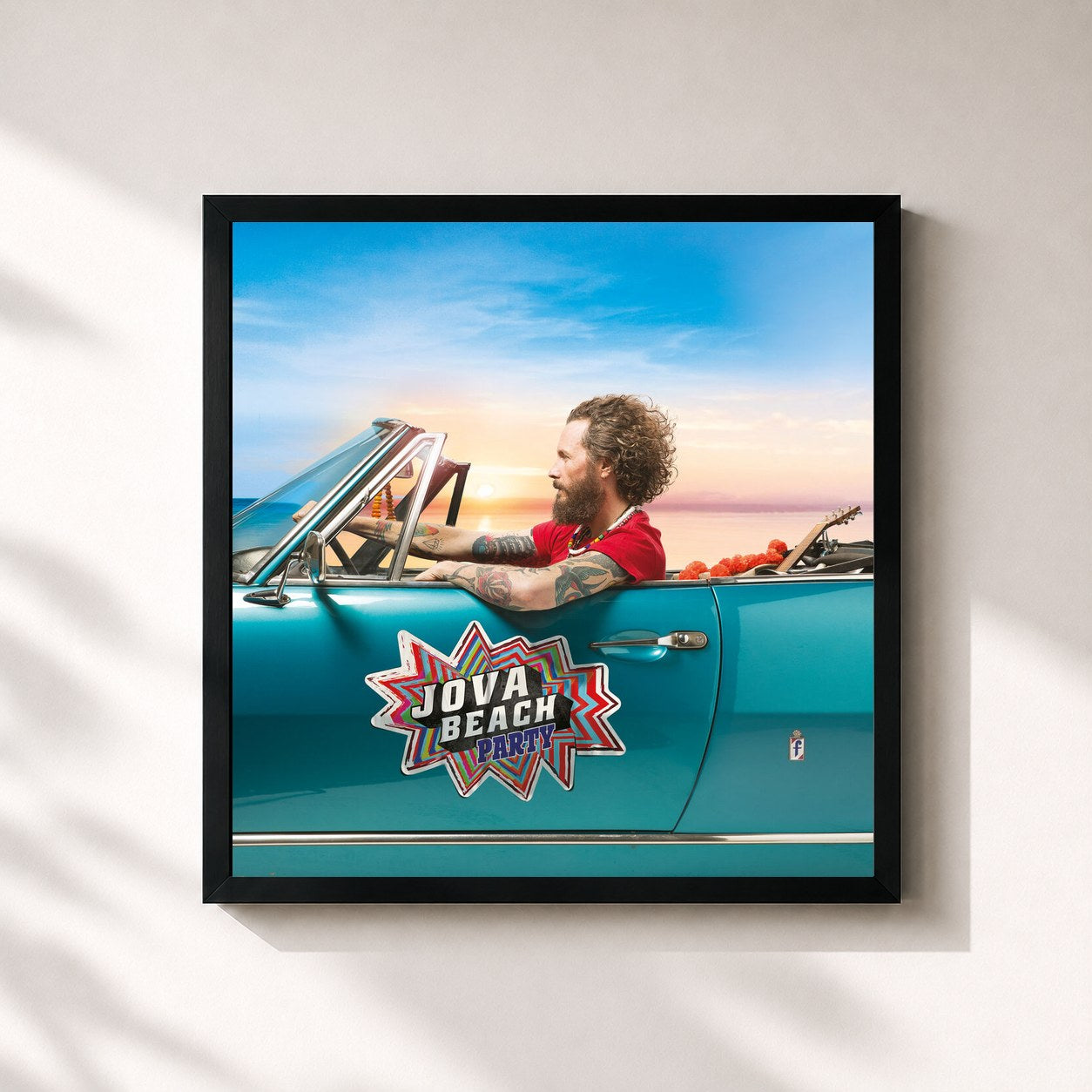 #noir Tableau carré de l'album Jova Beach Party de Jovanotti, cadre noir 32x32 cm