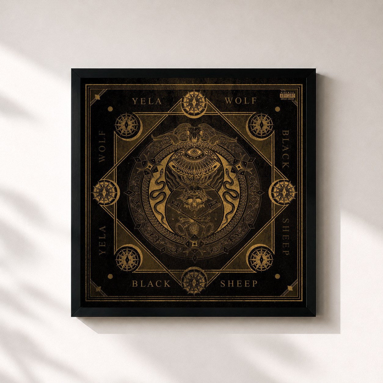 #noir Tableau carré de l'album Yelawolf Blacksheep de Yelawolf, cadre noir 32x32 cm