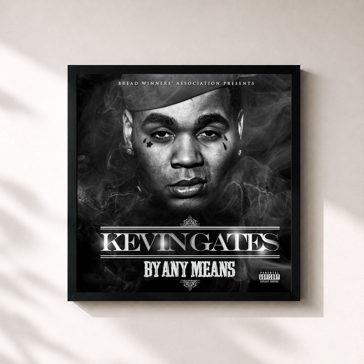 #noir Tableau carré de l'album By Any Means de Kevin Gates, cadre noir 32x32 cm