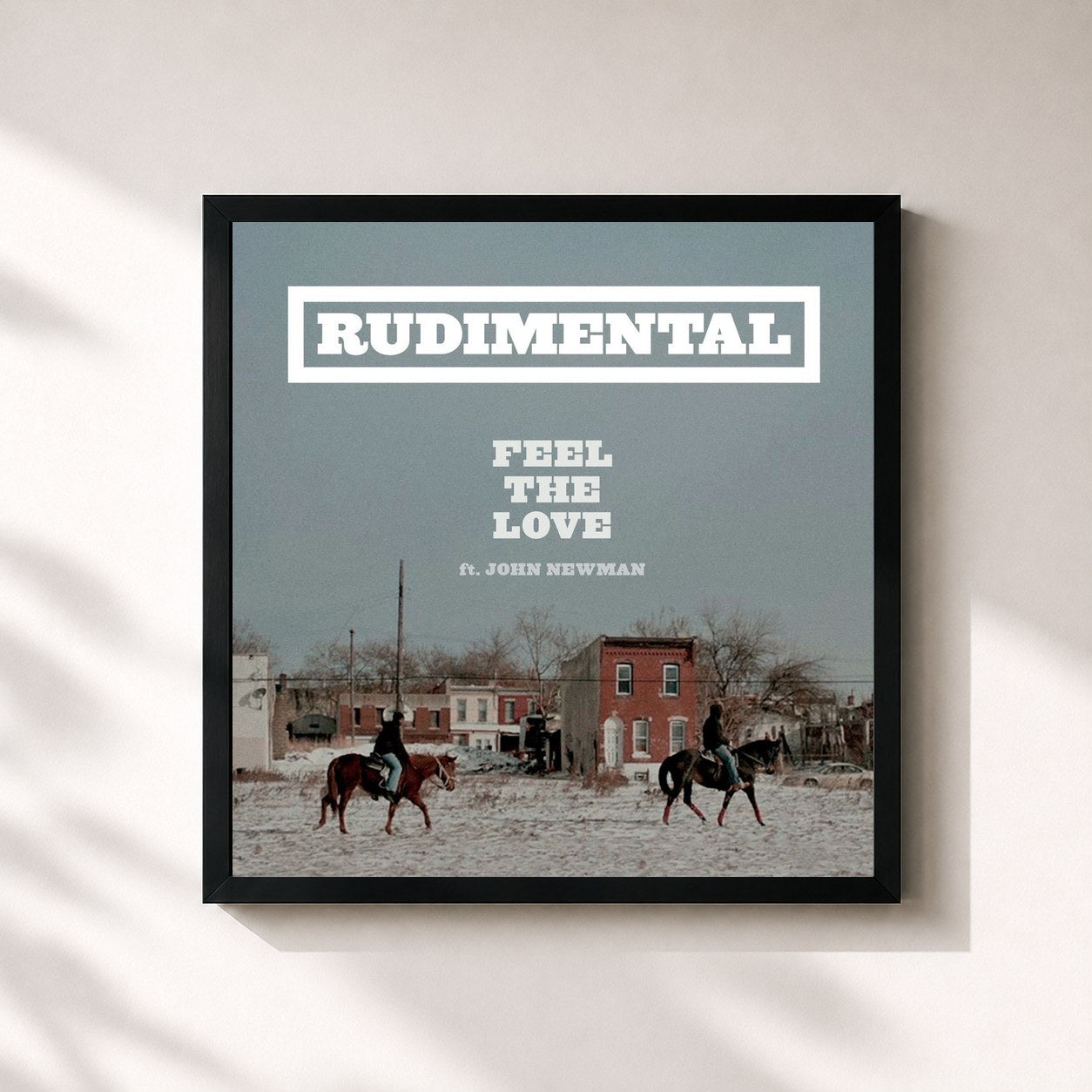 #noir Tableau carré de l'album Feel the Love (feat. John Newman) de Rudimental, cadre noir 32x32 cm