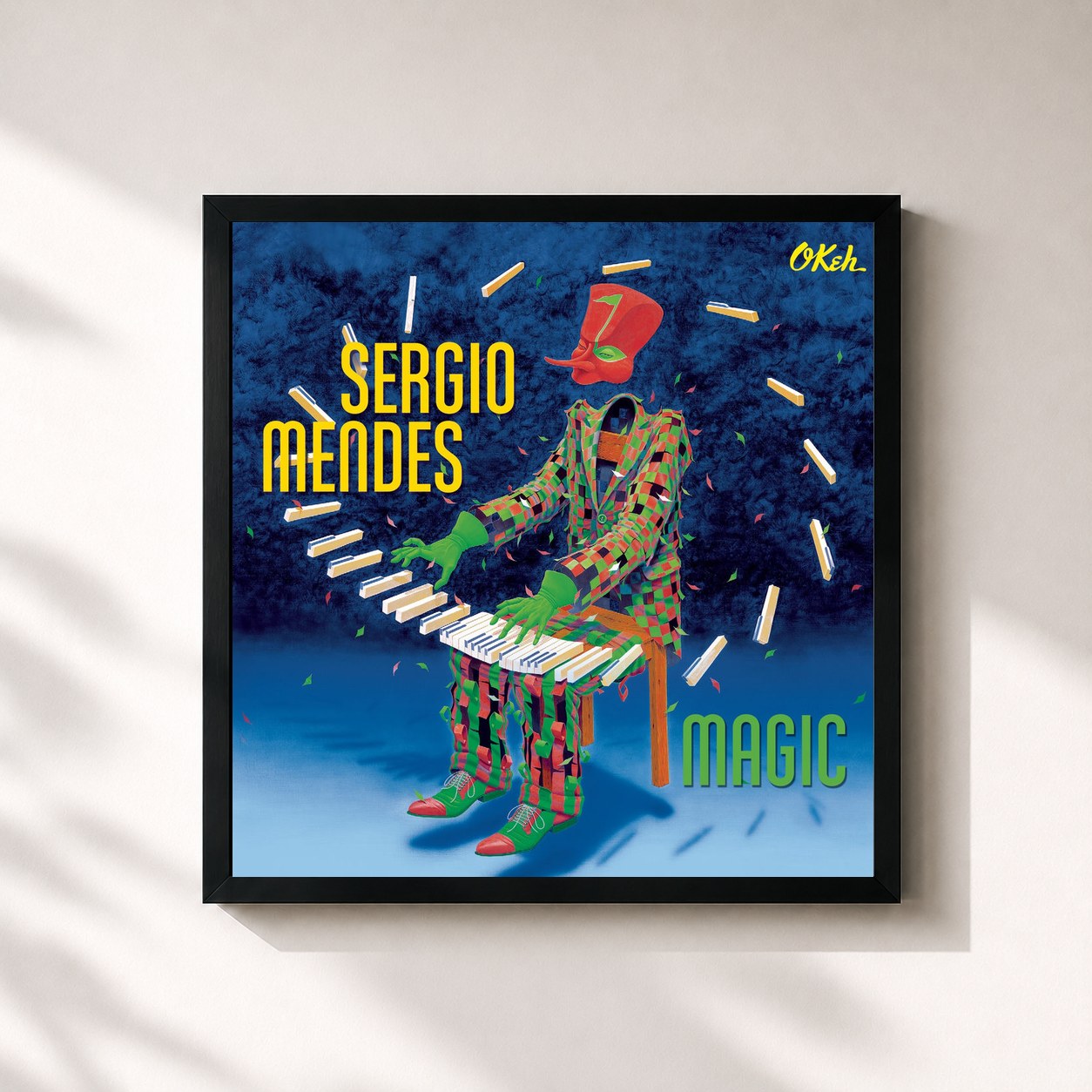 #noir Tableau carré de l'album Magic de Sergio Mendes, cadre noir 32x32 cm