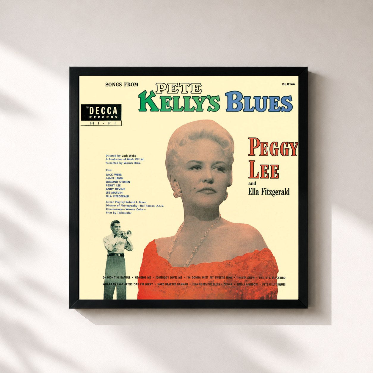 #noir Tableau carré de l'album Songs From Pete Kelly's Blues de Peggy Lee, cadre noir 32x32 cm