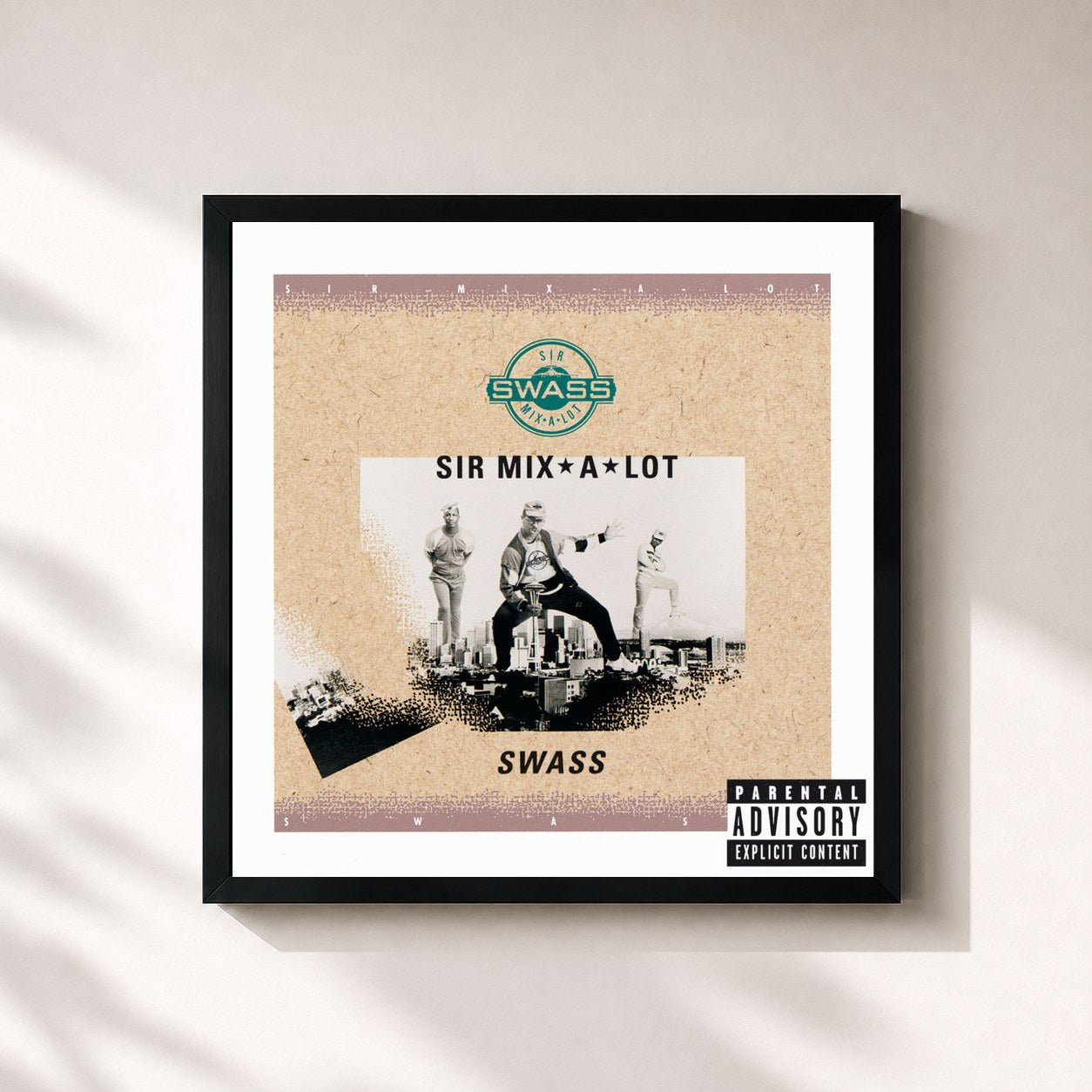 #noir Tableau carré de l'album Swass de Sir Mix-A-Lot, cadre noir 32x32 cm