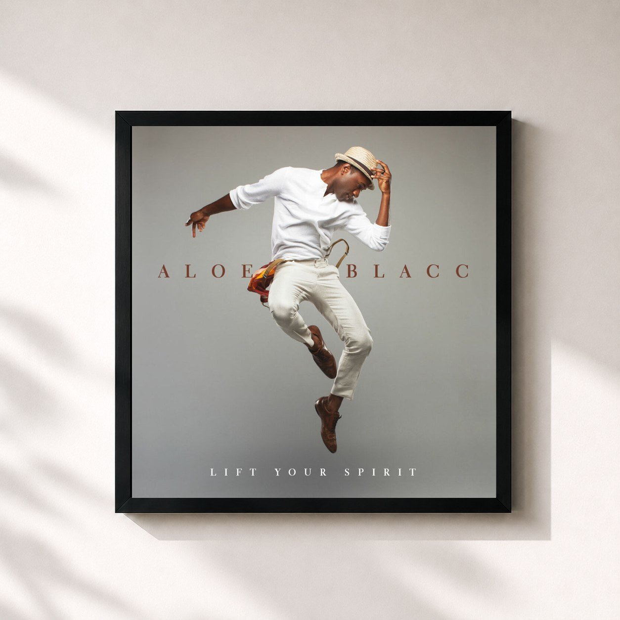 #noir Tableau carré de l'album Lift Your Spirit de Aloe Blacc, cadre noir 32x32 cm