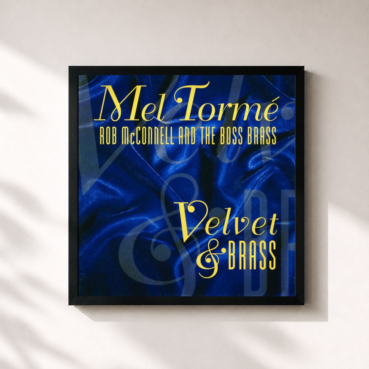 #noir Tableau carré de l'album Velvet & Brass de Mel Tormé, cadre noir 32x32 cm