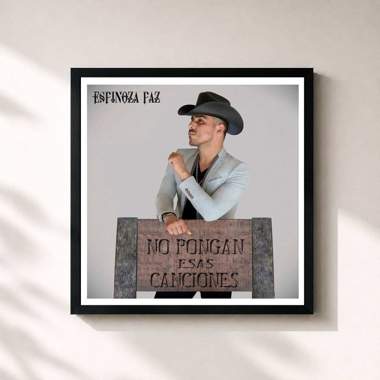 #noir Tableau carré de l'album No Pongan Esas Canciones de Espinoza Paz, cadre noir 32x32 cm