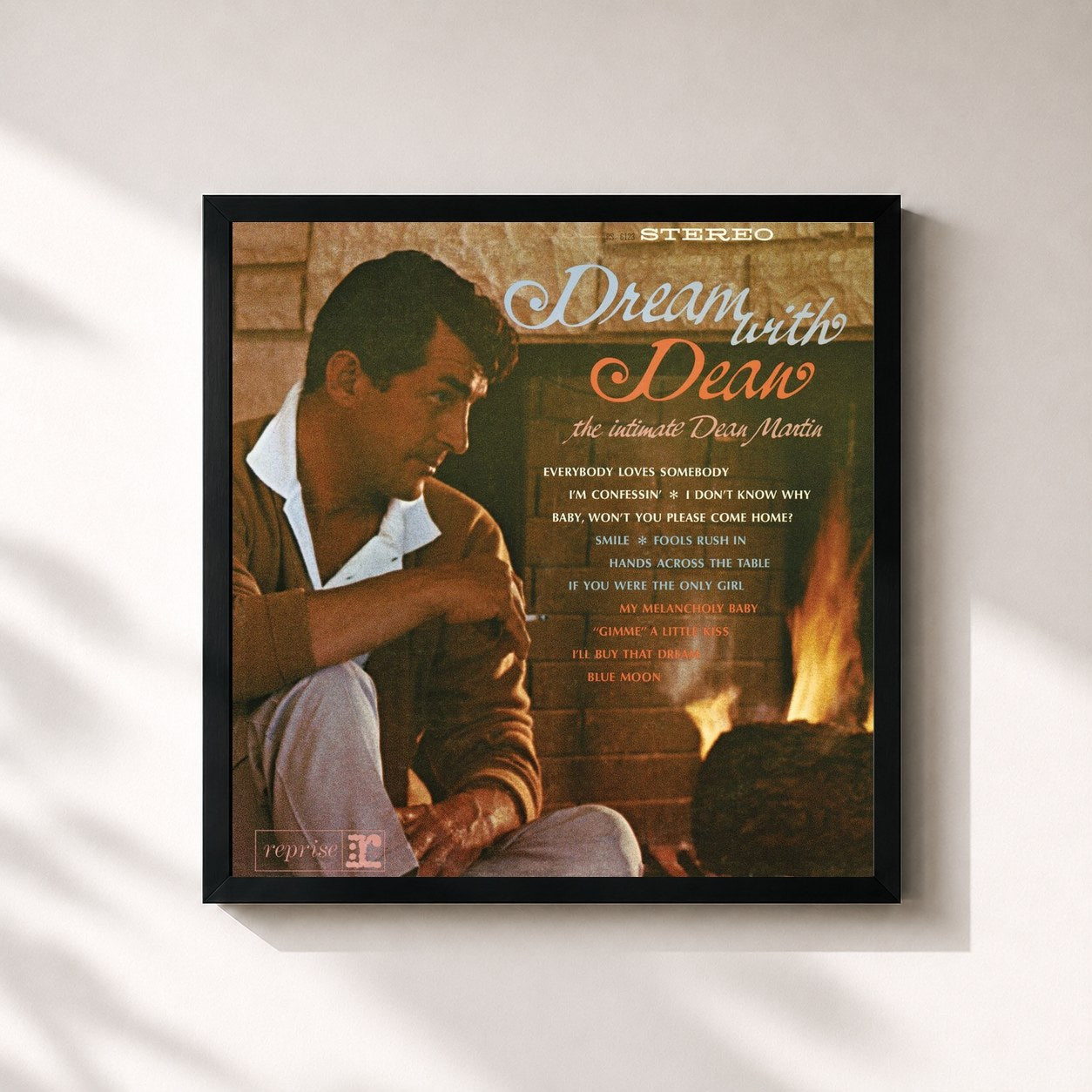 #noir Tableau carré de l'album Dream with Dean de Dean Martin, cadre noir 32x32 cm