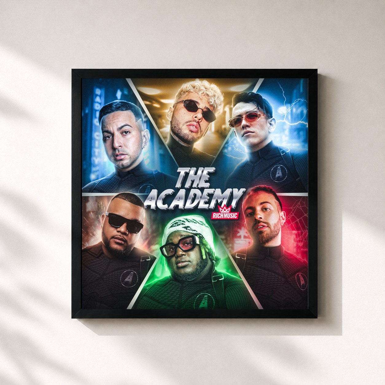 #noir Tableau carré de l'album The Academy de RICH MUSIC LTD, cadre noir 32x32 cm