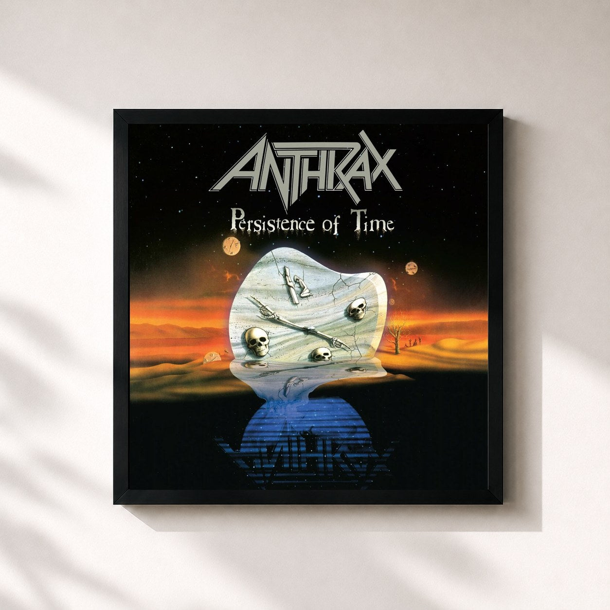 #noir Tableau carré de l'album Persistence Of Time (30th Anniversary Remaster) de Anthrax, cadre noir 32x32 cm