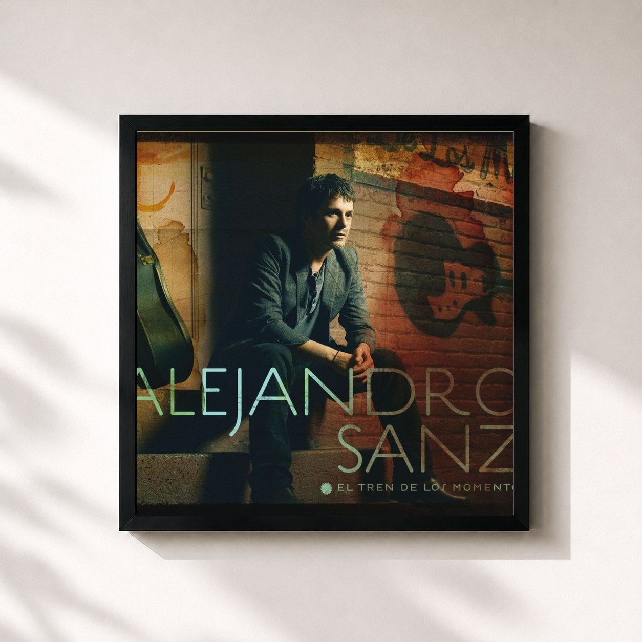 #noir Tableau carré de l'album El tren de los momentos de Alejandro Sanz, cadre noir 32x32 cm