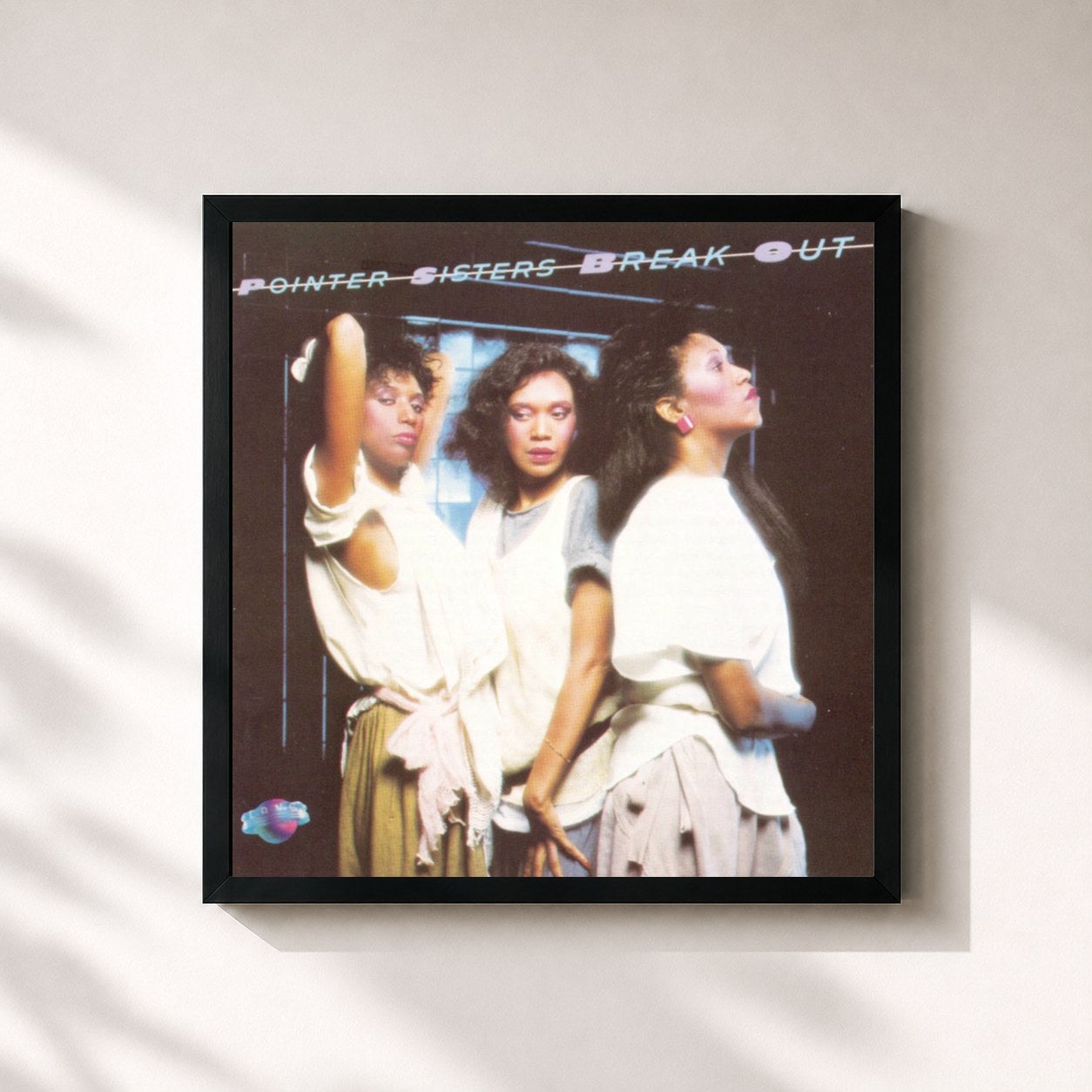 #noir Tableau carré de l'album Break Out de The Pointer Sisters, cadre noir 32x32 cm