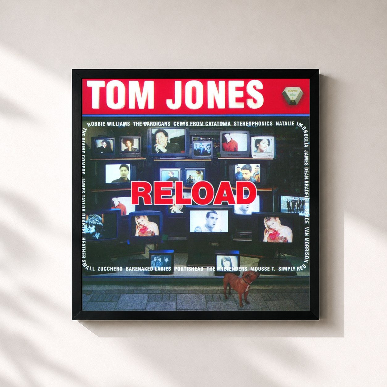 #noir Tableau carré de l'album Reload de Tom Jones, cadre noir 32x32 cm