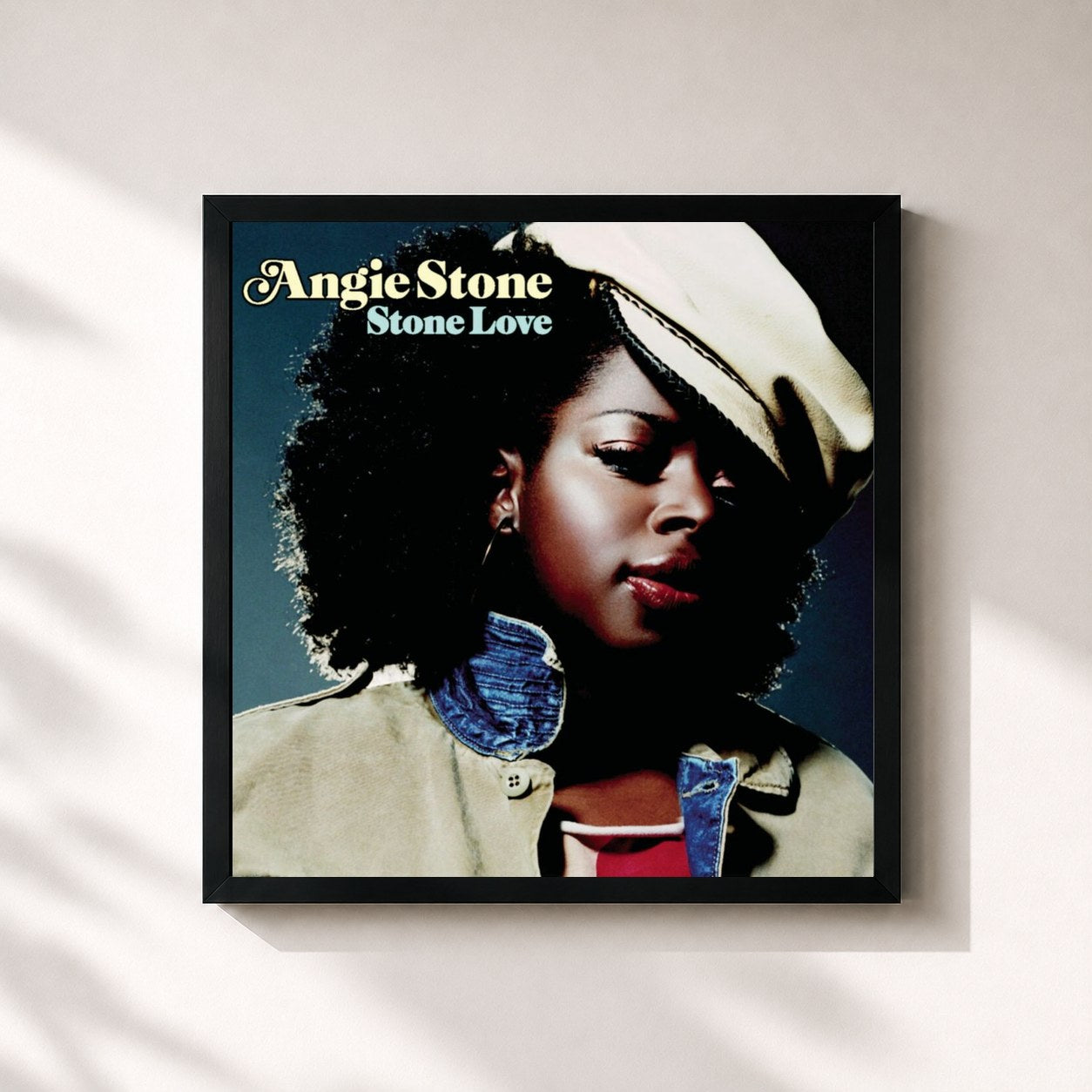 #noir Tableau carré de l'album Stone Love de Angie Stone, cadre noir 32x32 cm