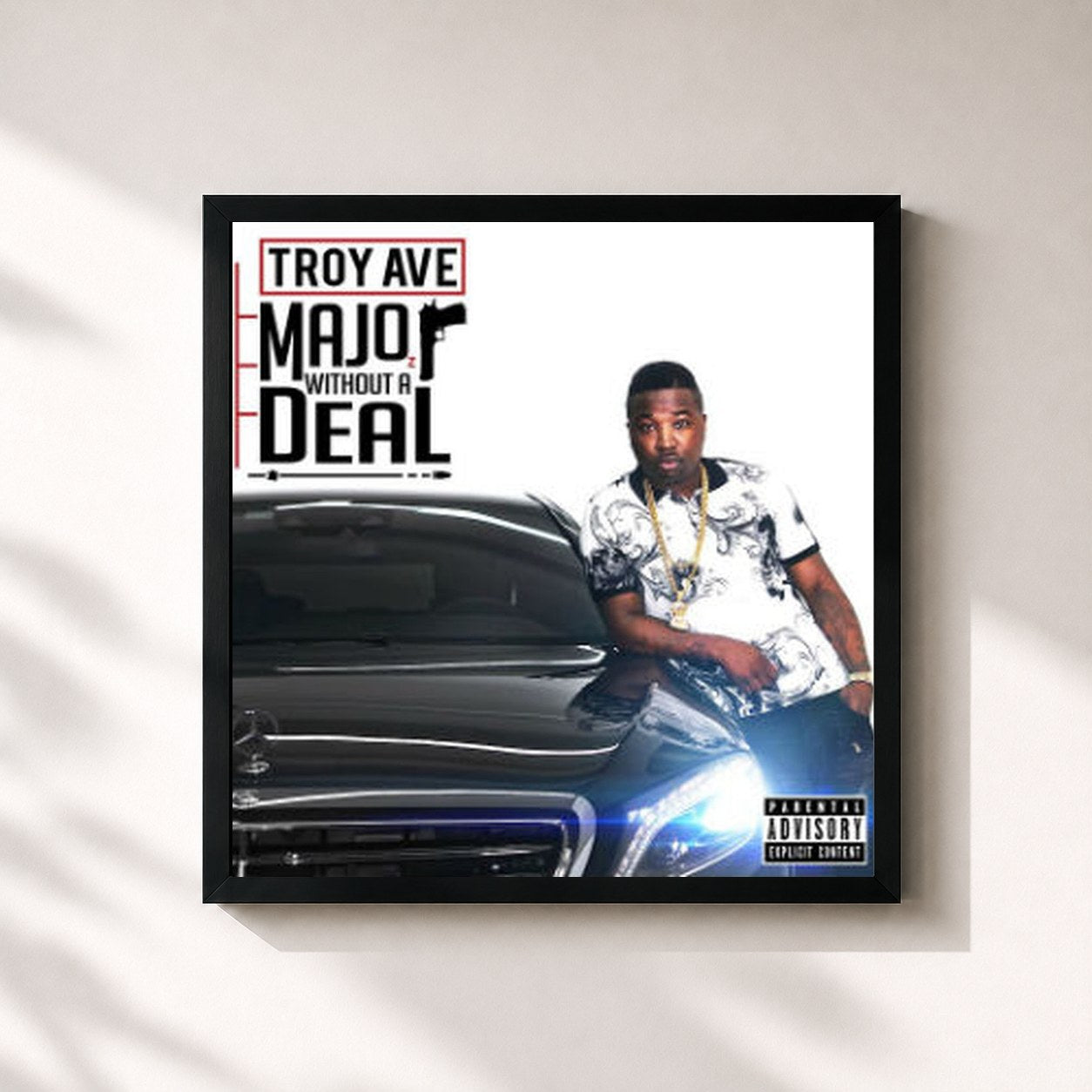 #noir Tableau carré de l'album Major Without a Deal de Troy Ave, cadre noir 32x32 cm