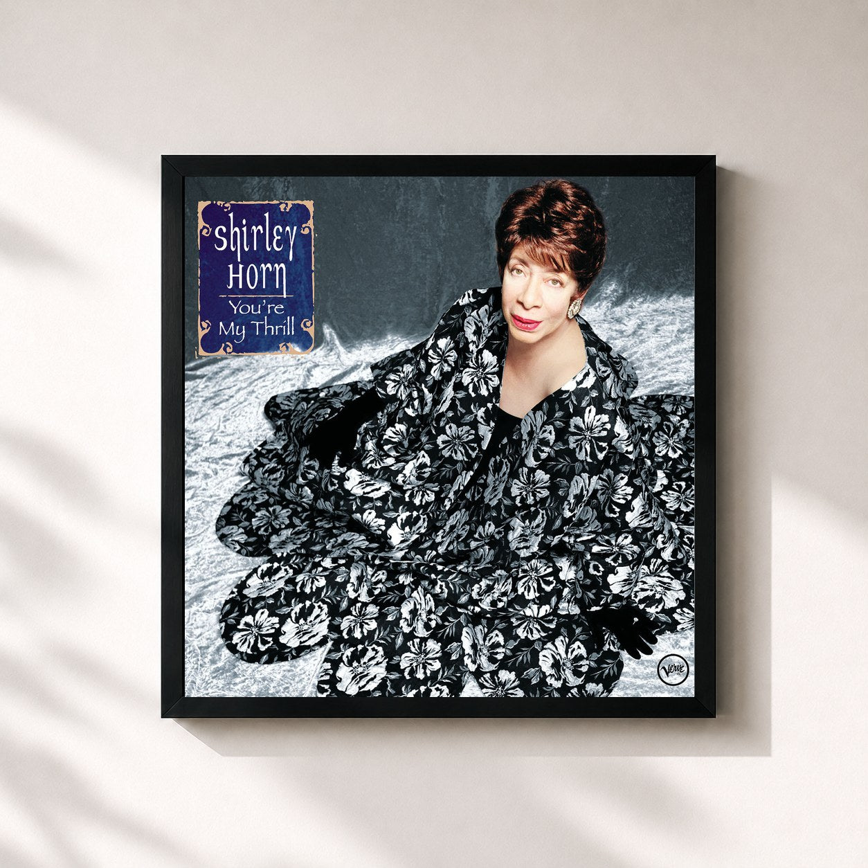 #noir Tableau carré de l'album You're My Thrill de Shirley Horn, cadre noir 32x32 cm
