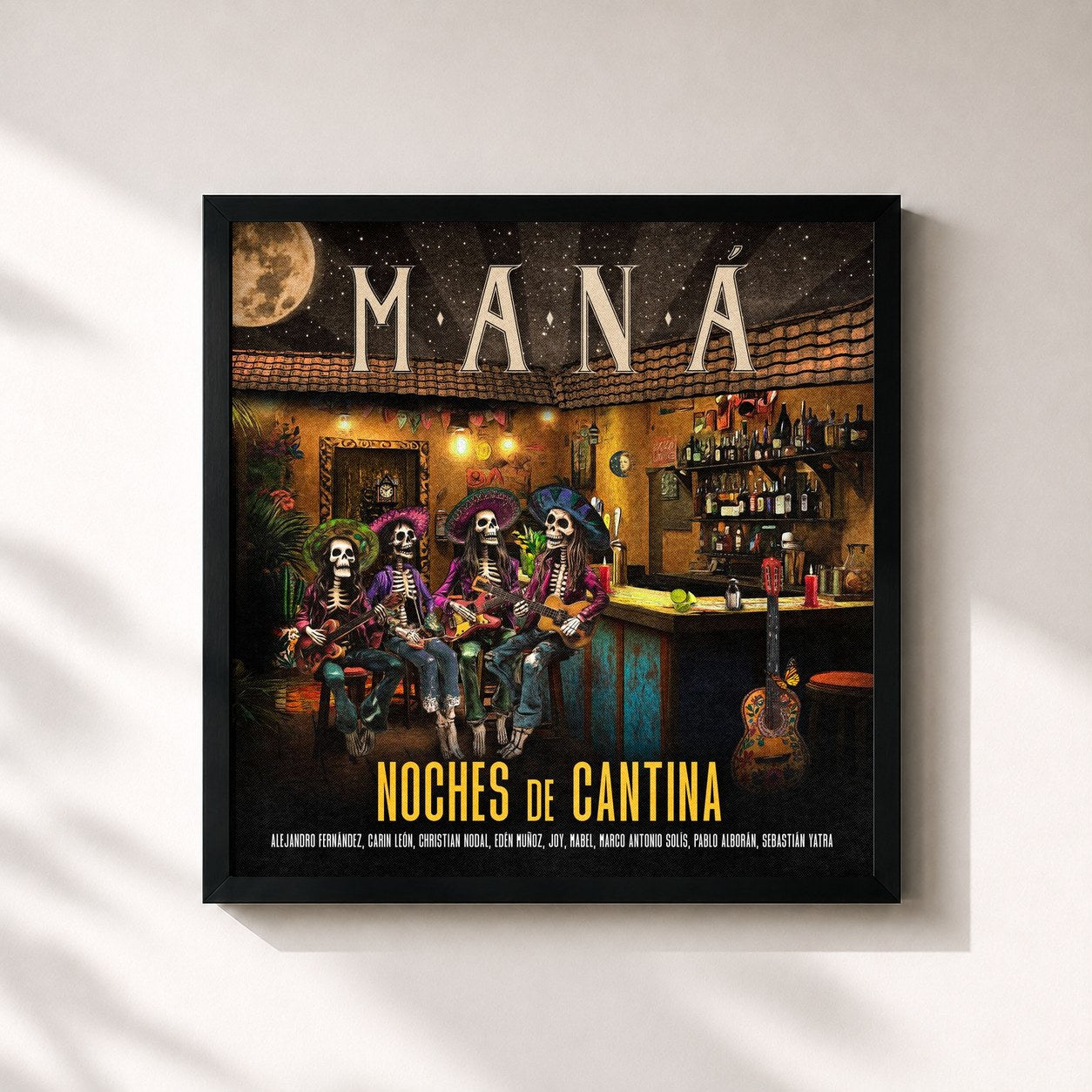 #noir Tableau carré de l'album Noches De Cantina de Maná, cadre noir 32x32 cm