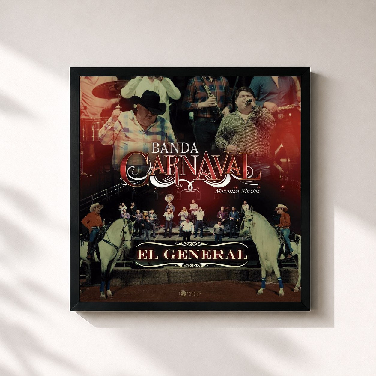 #noir Tableau carré de l'album El General de Banda Carnaval, cadre noir 32x32 cm