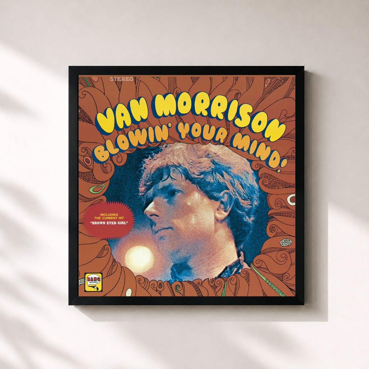 #noir Tableau carré de l'album Blowin' Your Mind! de Van Morrison, cadre noir 32x32 cm