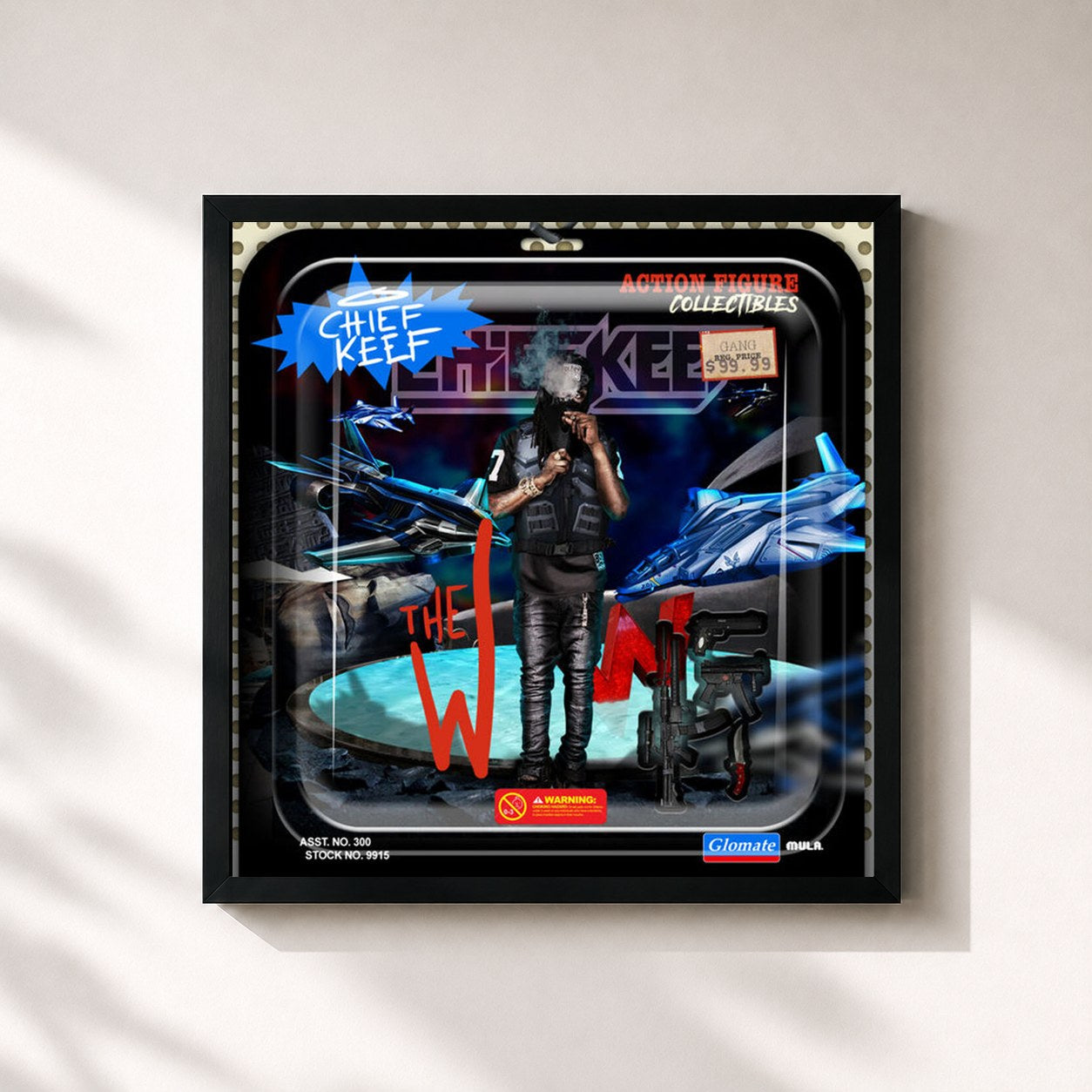 #noir Tableau carré de l'album The W de Chief Keef, cadre noir 32x32 cm