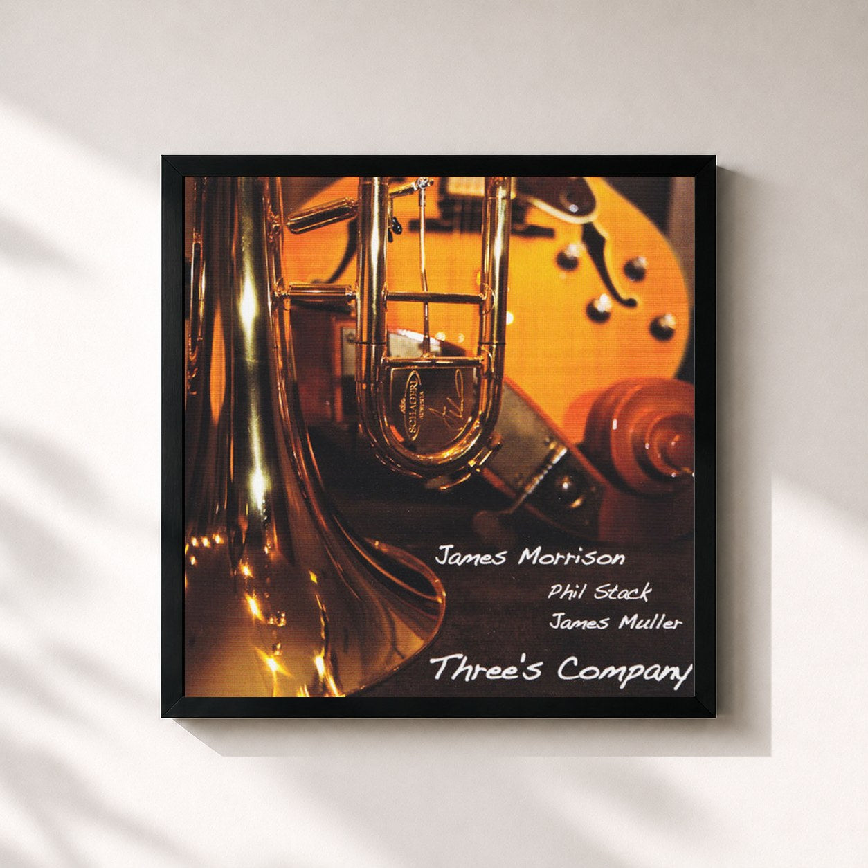 #noir Tableau carré de l'album Three's Company de James Morrison, cadre noir 32x32 cm
