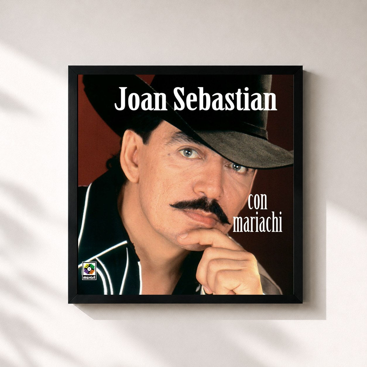 #noir Tableau carré de l'album Joan Sebastian con Mariachi de Joan Sebastian, cadre noir 32x32 cm