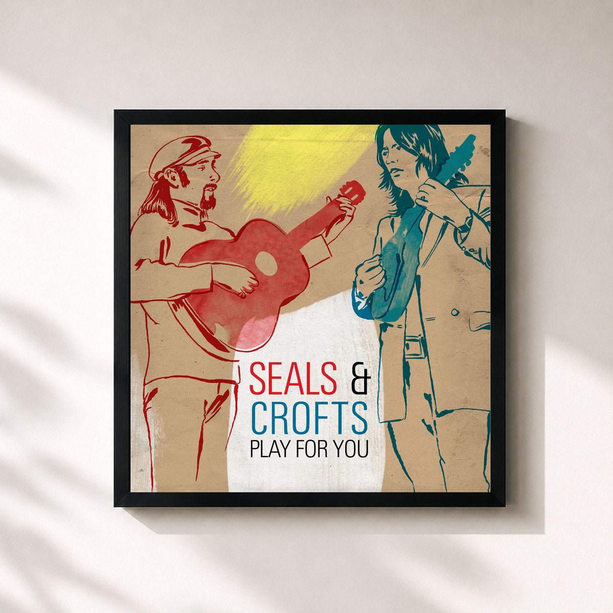 #noir Tableau carré de l'album Play For You de Seals and Crofts, cadre noir 32x32 cm
