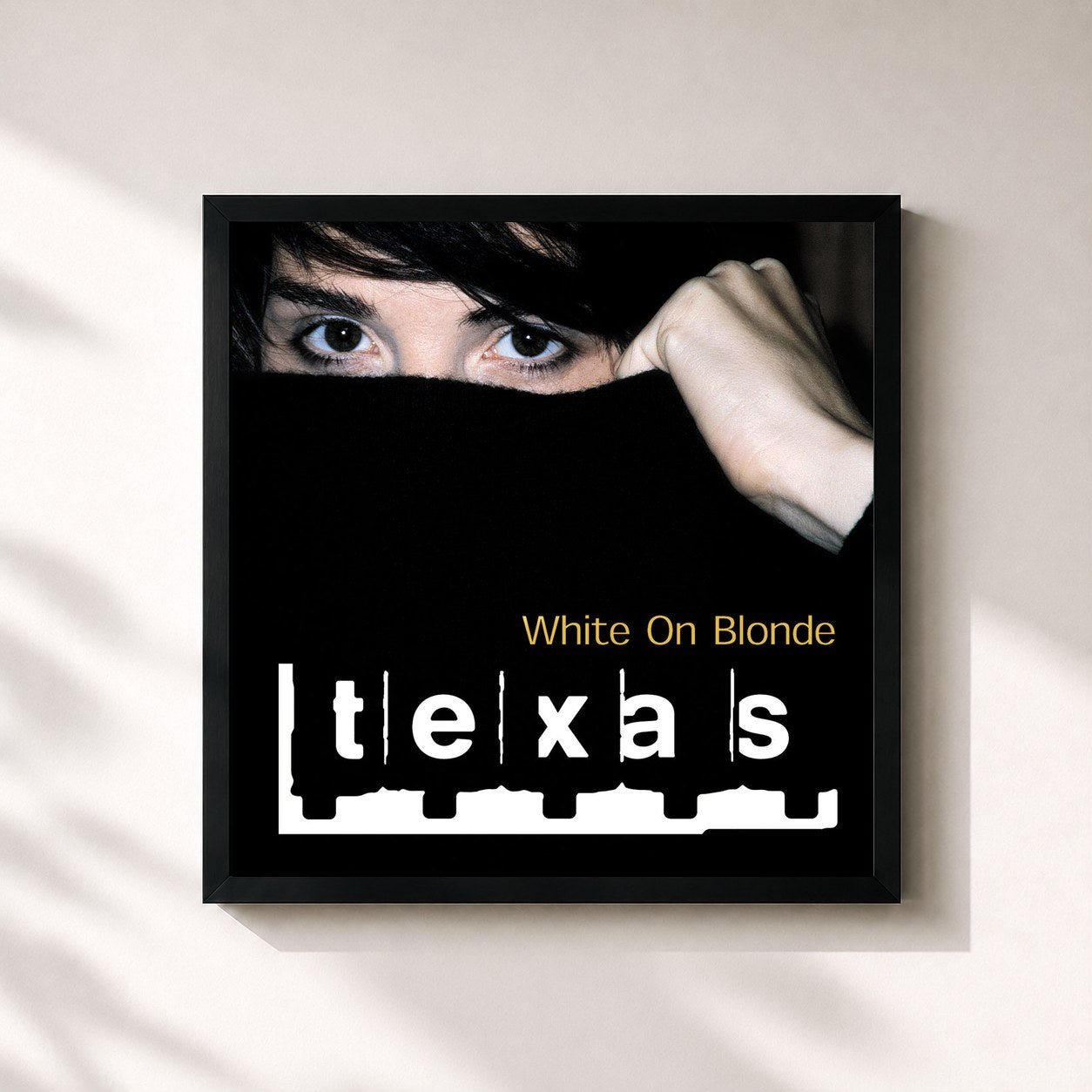 #noir Tableau carré de l'album White On Blonde de Texas, cadre noir 32x32 cm