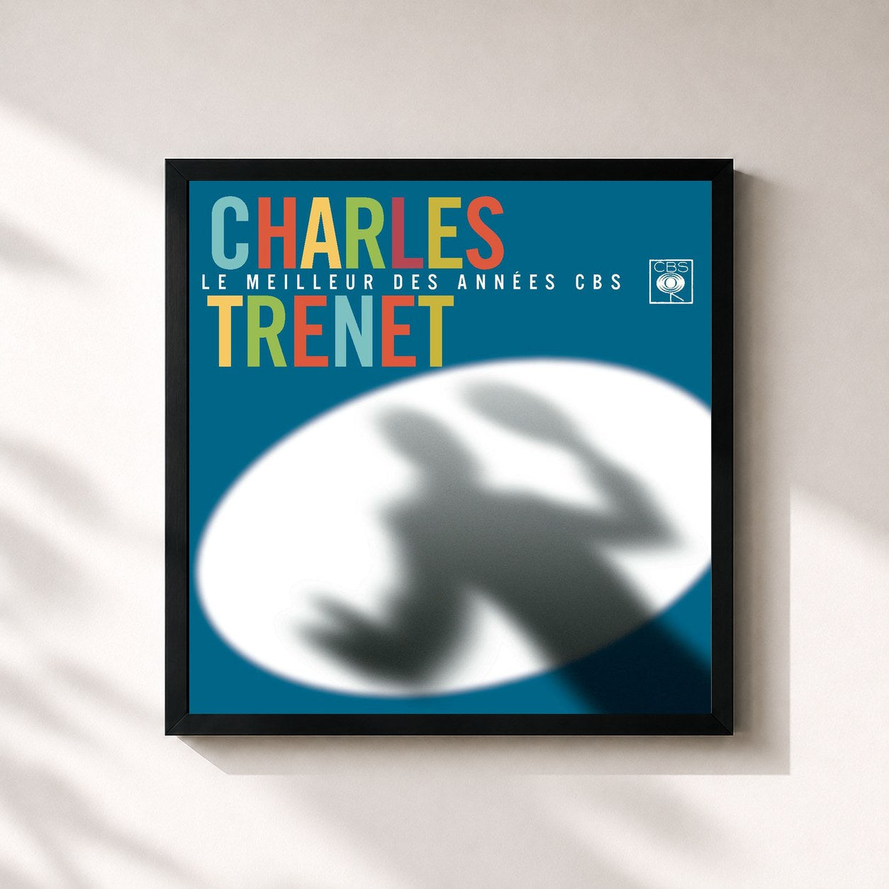#noir Tableau carré de l'album Le meilleur des années CBS de Charles Trenet, cadre noir 32x32 cm