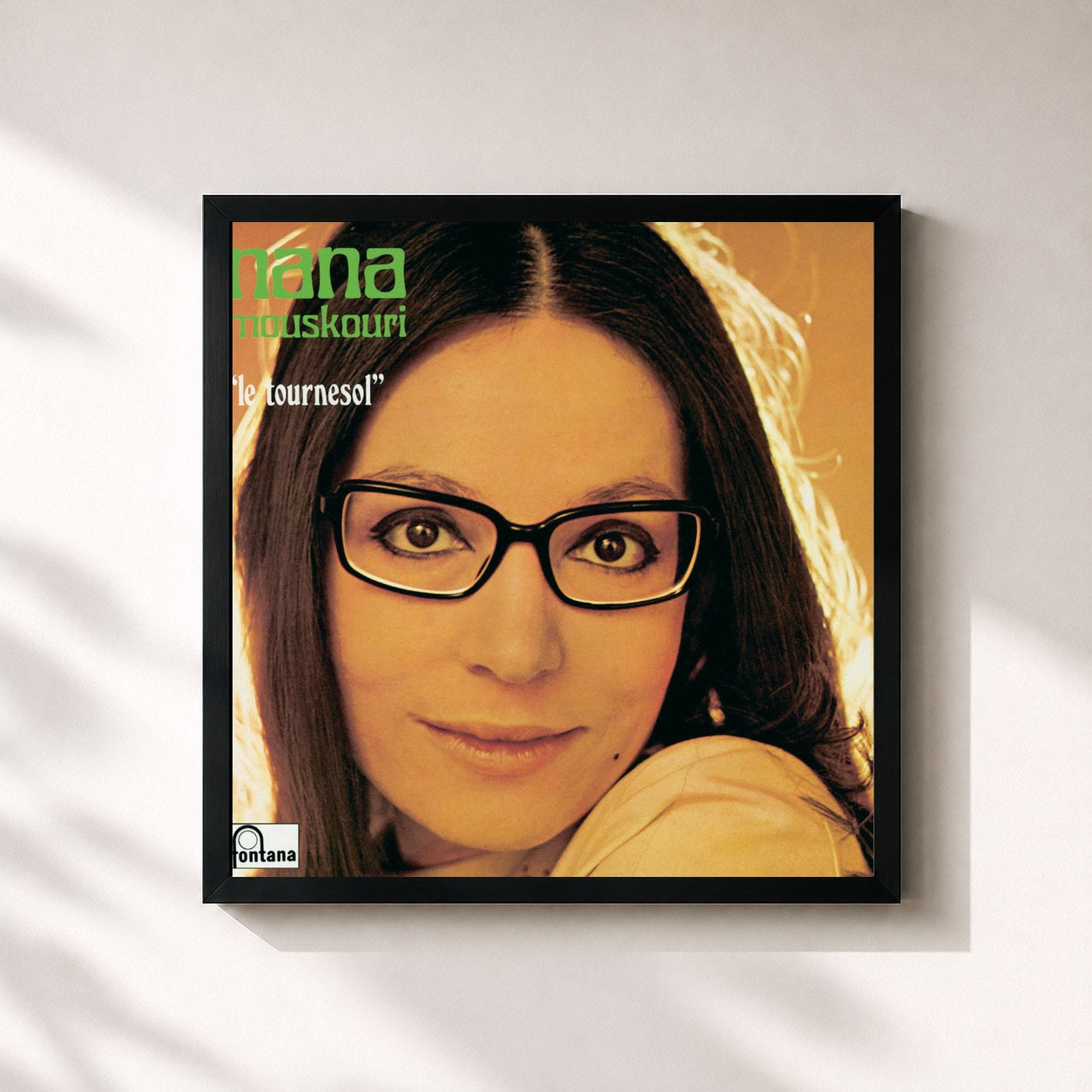 #noir Tableau carré de l'album Le Tournesol de Nana Mouskouri, cadre noir 32x32 cm